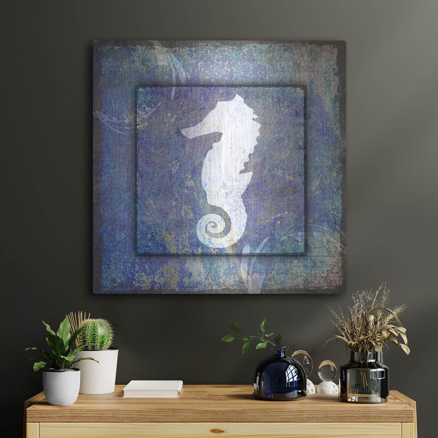 Luxe Metal Art 'Beach House Sea Horse' by Lightbox Journal, Metal Wall Art,24x24