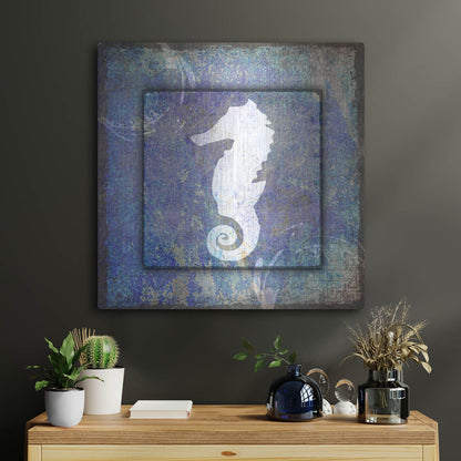 Luxe Metal Art 'Beach House Sea Horse' by Lightbox Journal, Metal Wall Art,24x24