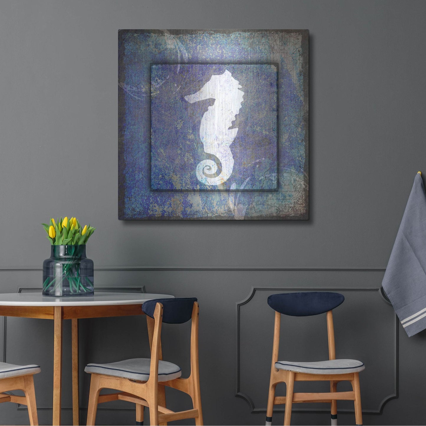 Luxe Metal Art 'Beach House Sea Horse' by Lightbox Journal, Metal Wall Art,36x36