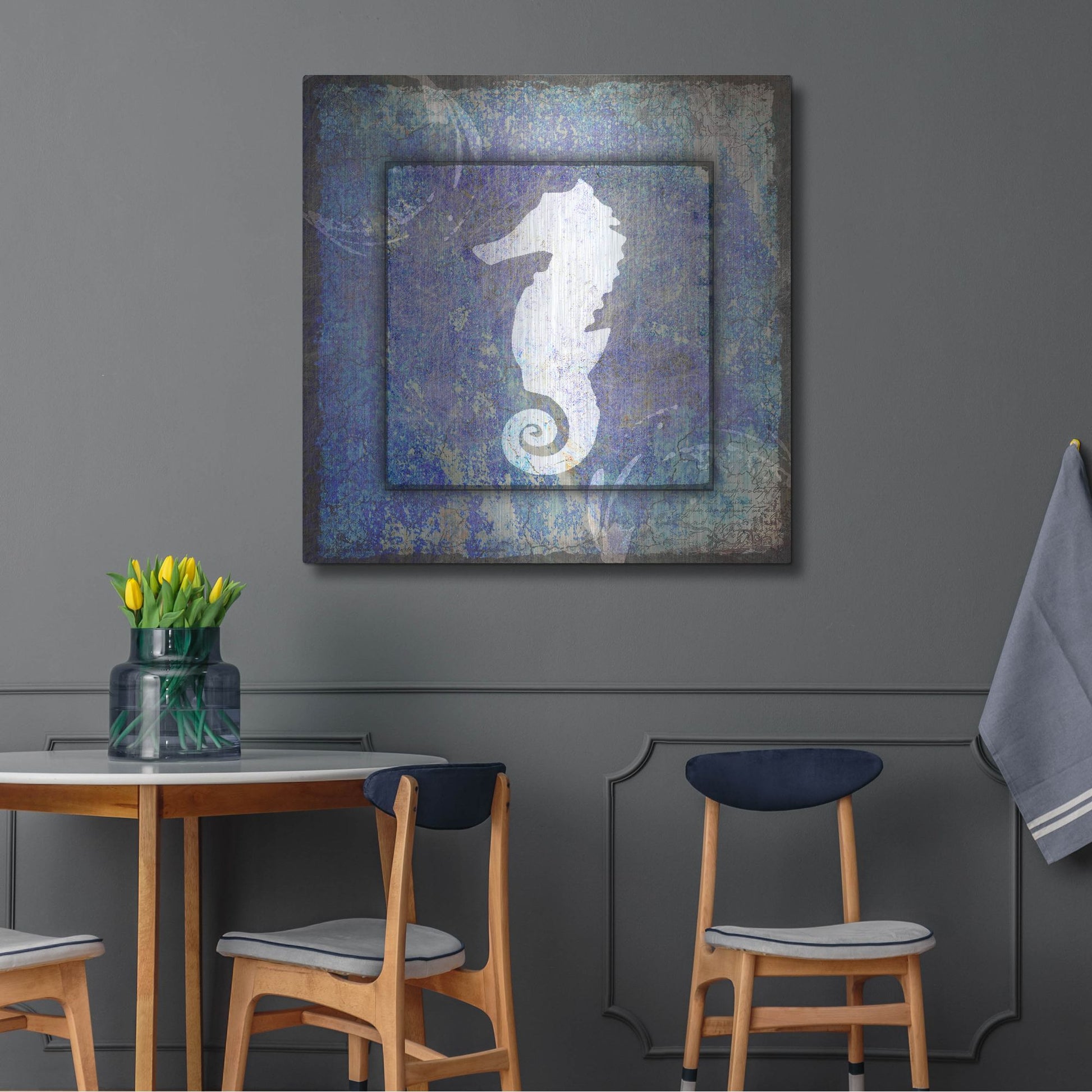 Luxe Metal Art 'Beach House Sea Horse' by Lightbox Journal, Metal Wall Art,36x36