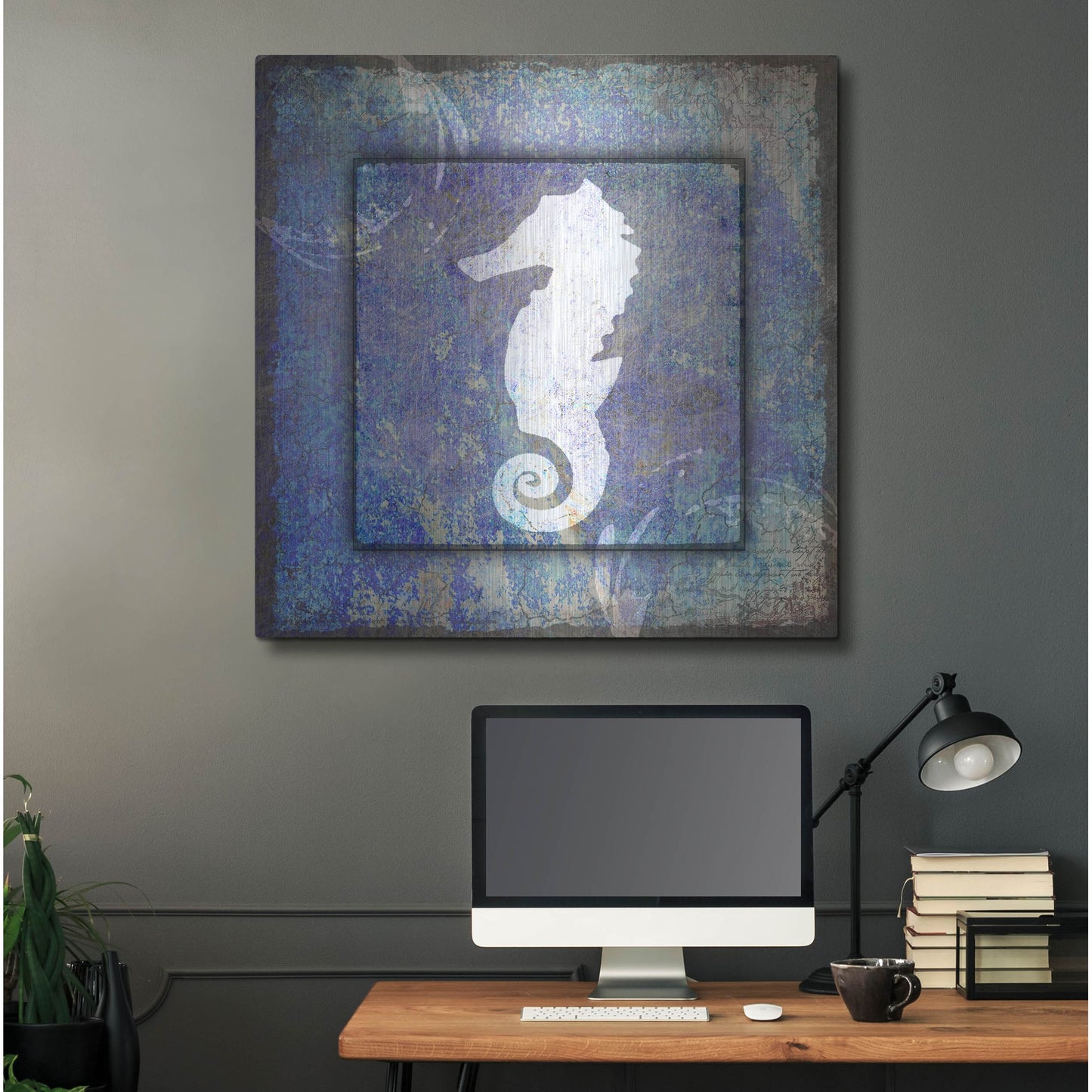 Luxe Metal Art 'Beach House Sea Horse' by Lightbox Journal, Metal Wall Art,36x36