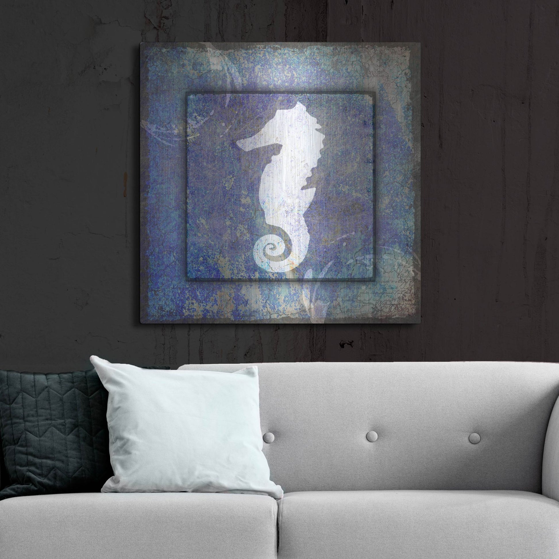 Luxe Metal Art 'Beach House Sea Horse' by Lightbox Journal, Metal Wall Art,36x36