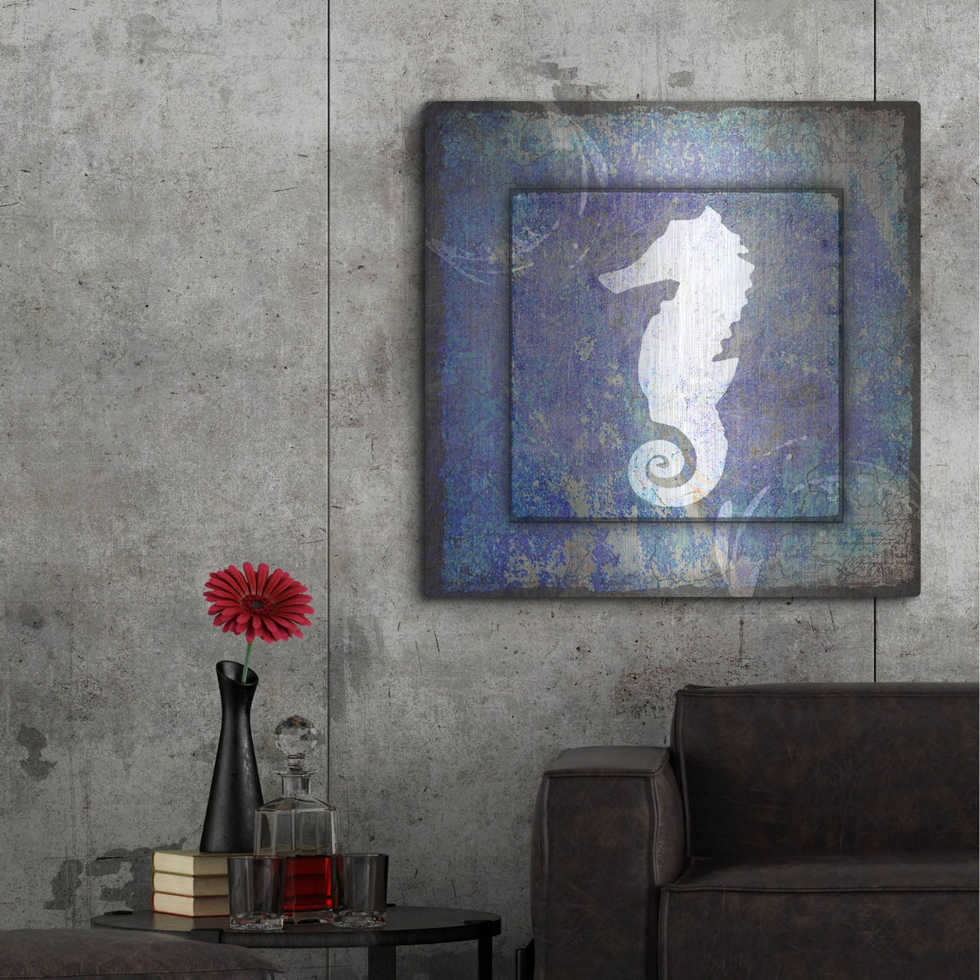 Luxe Metal Art 'Beach House Sea Horse' by Lightbox Journal, Metal Wall Art,36x36