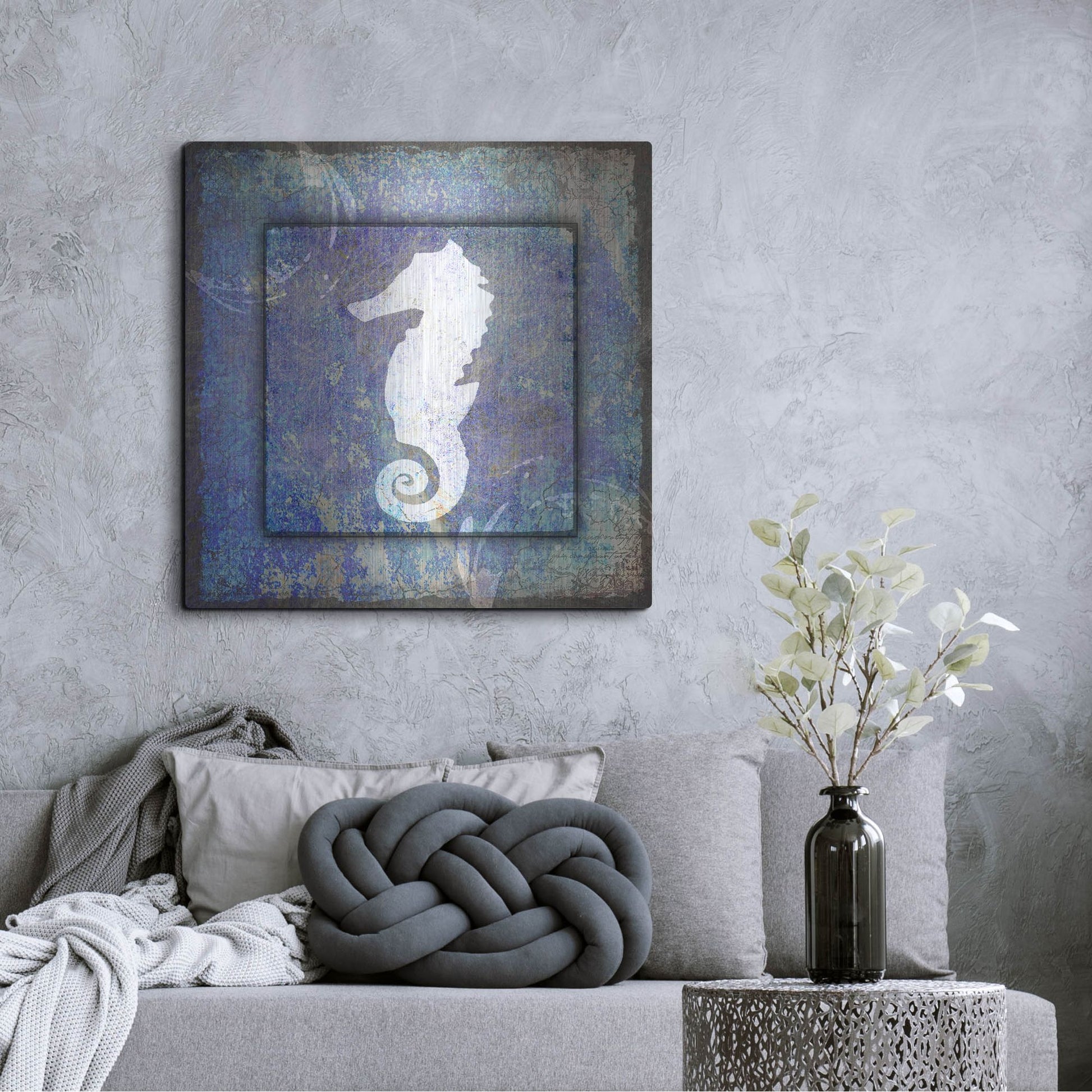 Luxe Metal Art 'Beach House Sea Horse' by Lightbox Journal, Metal Wall Art,36x36