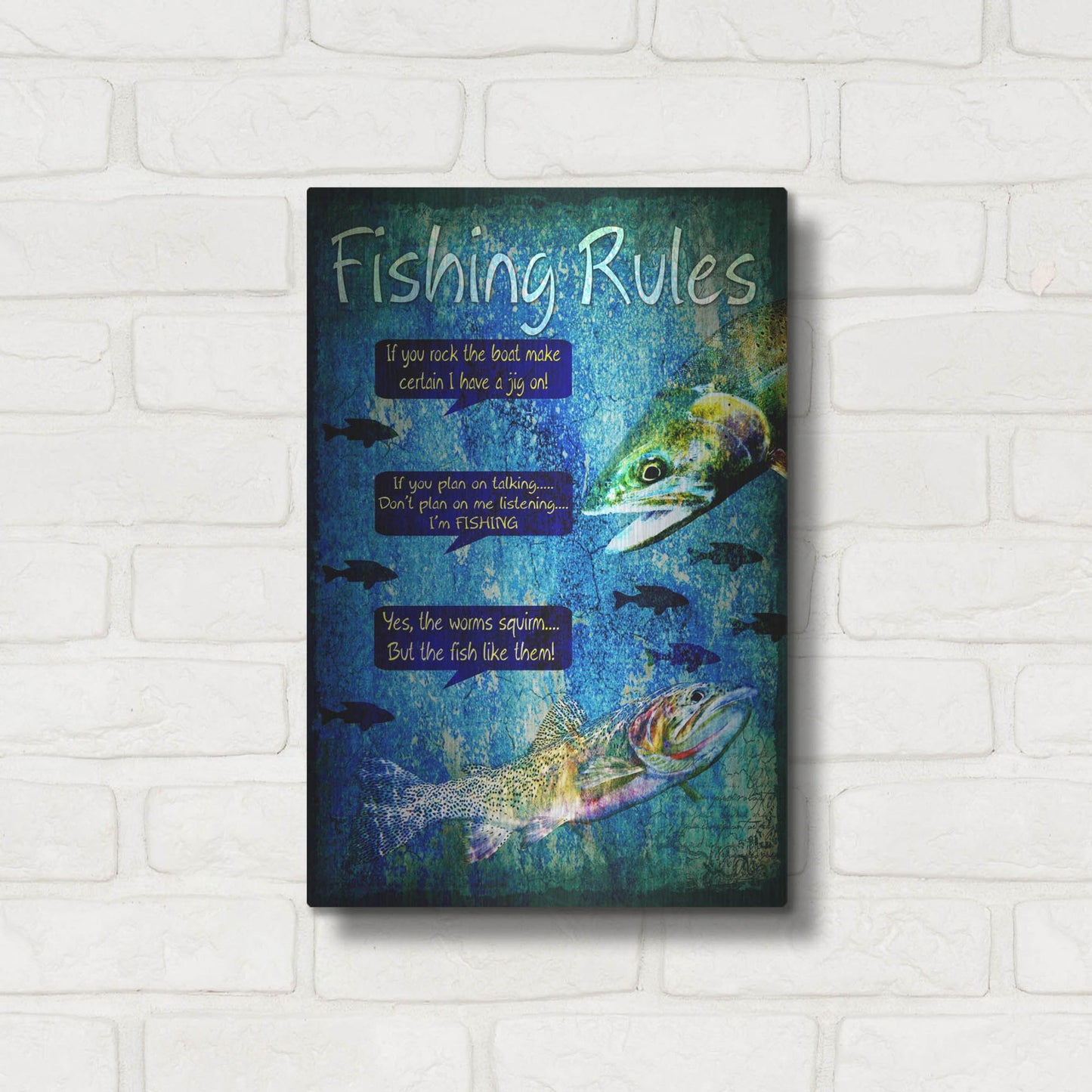 Luxe Metal Art 'Fishing Rules' by Lightbox Journal, Metal Wall Art,12x16