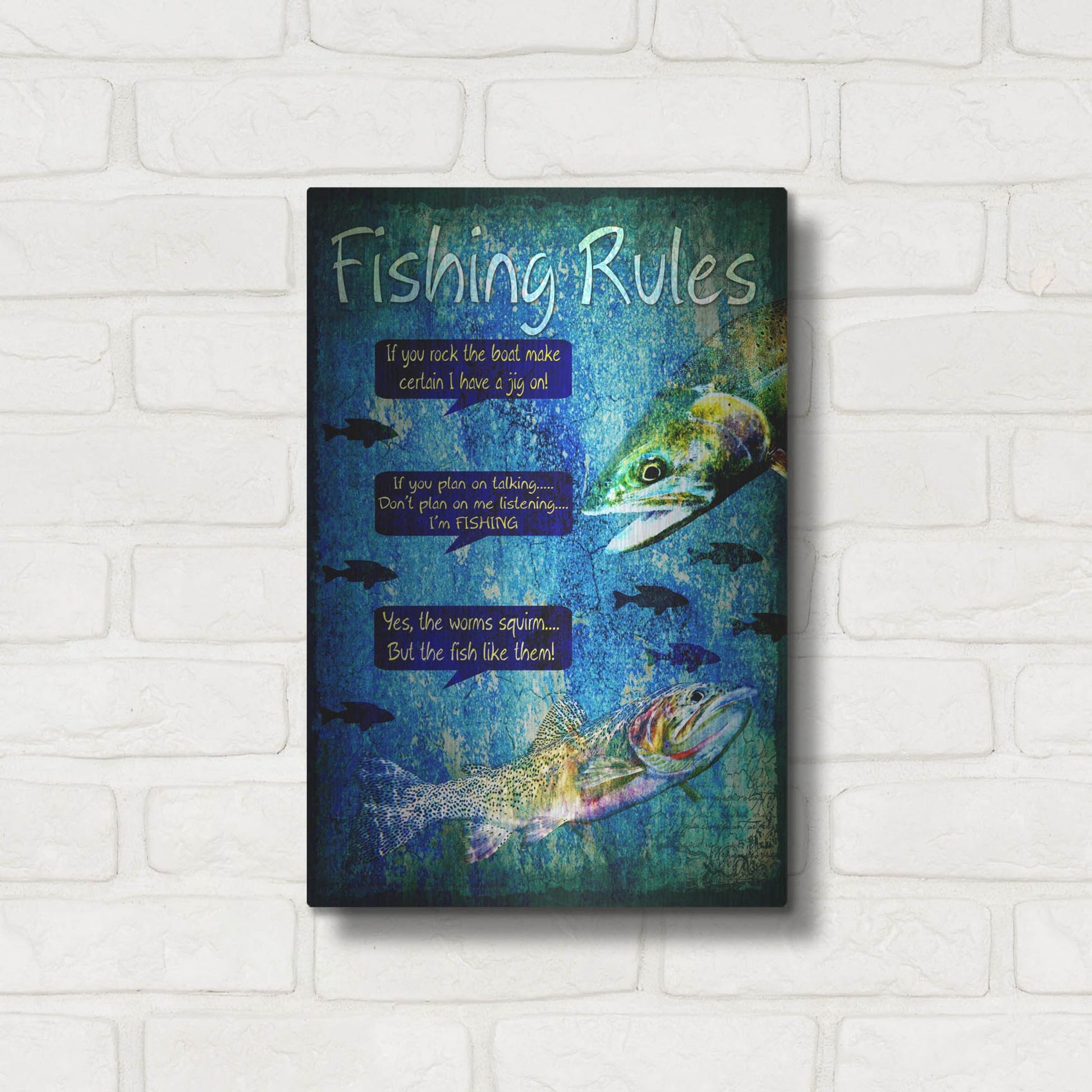 Luxe Metal Art 'Fishing Rules' by Lightbox Journal, Metal Wall Art,12x16