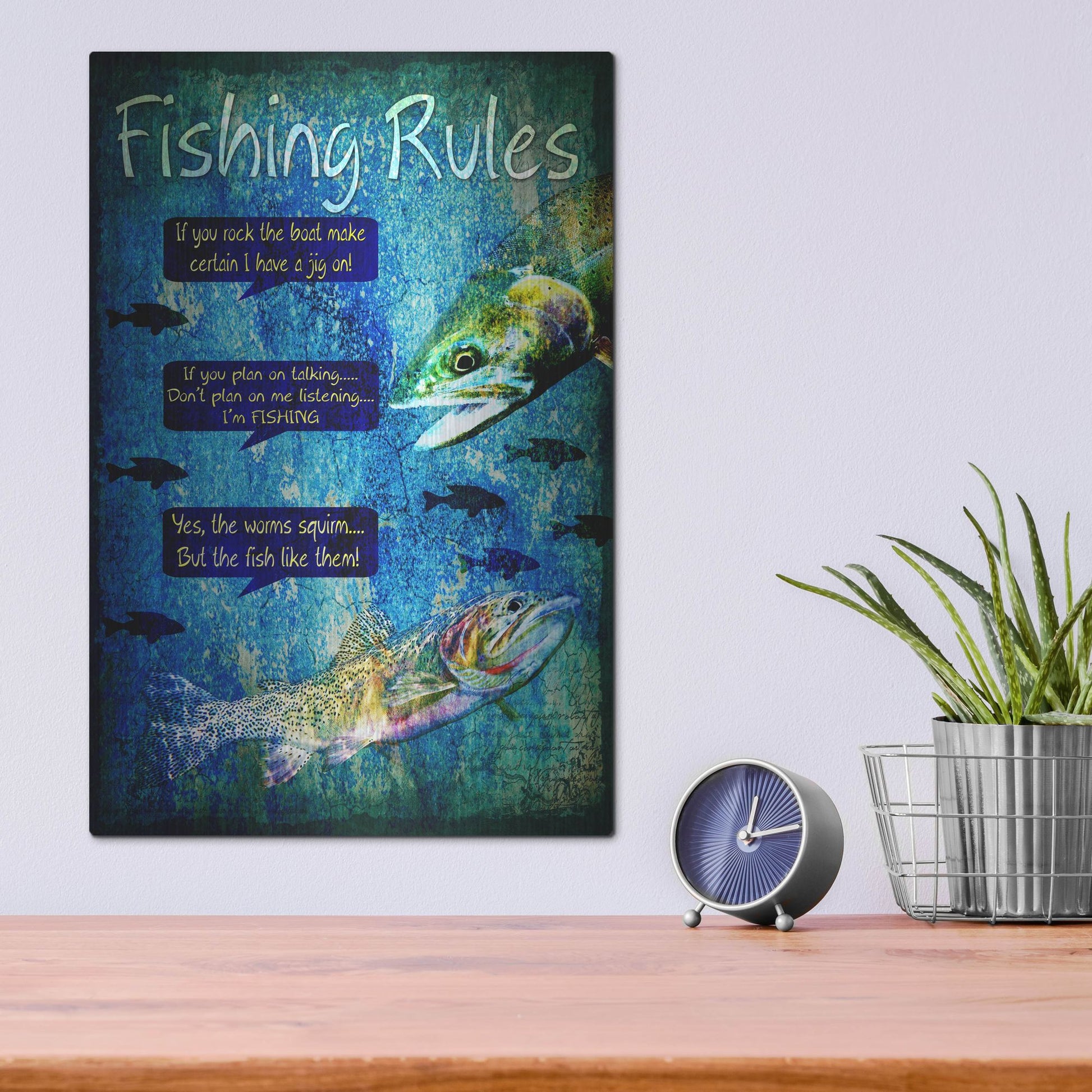 Luxe Metal Art 'Fishing Rules' by Lightbox Journal, Metal Wall Art,12x16