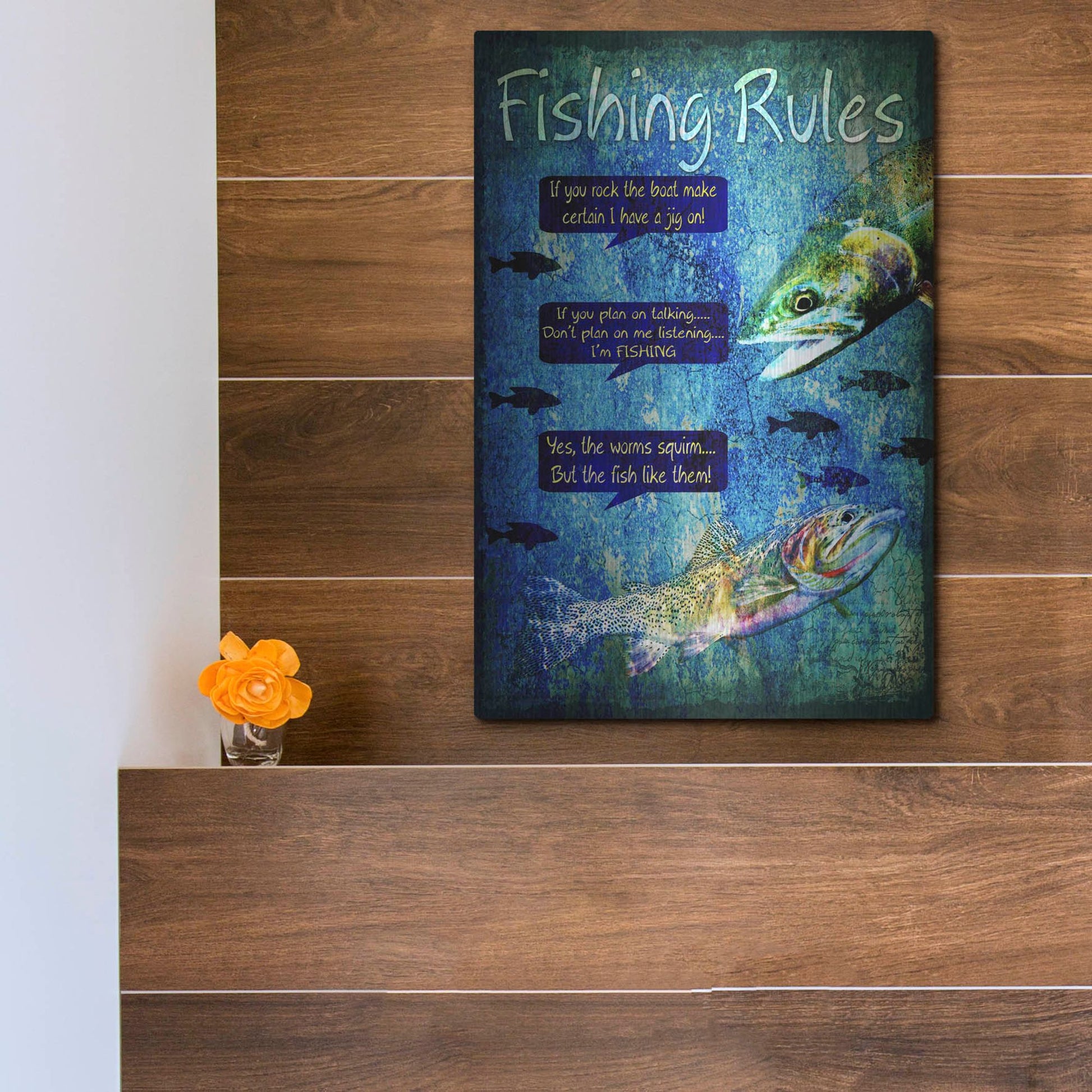 Luxe Metal Art 'Fishing Rules' by Lightbox Journal, Metal Wall Art,12x16