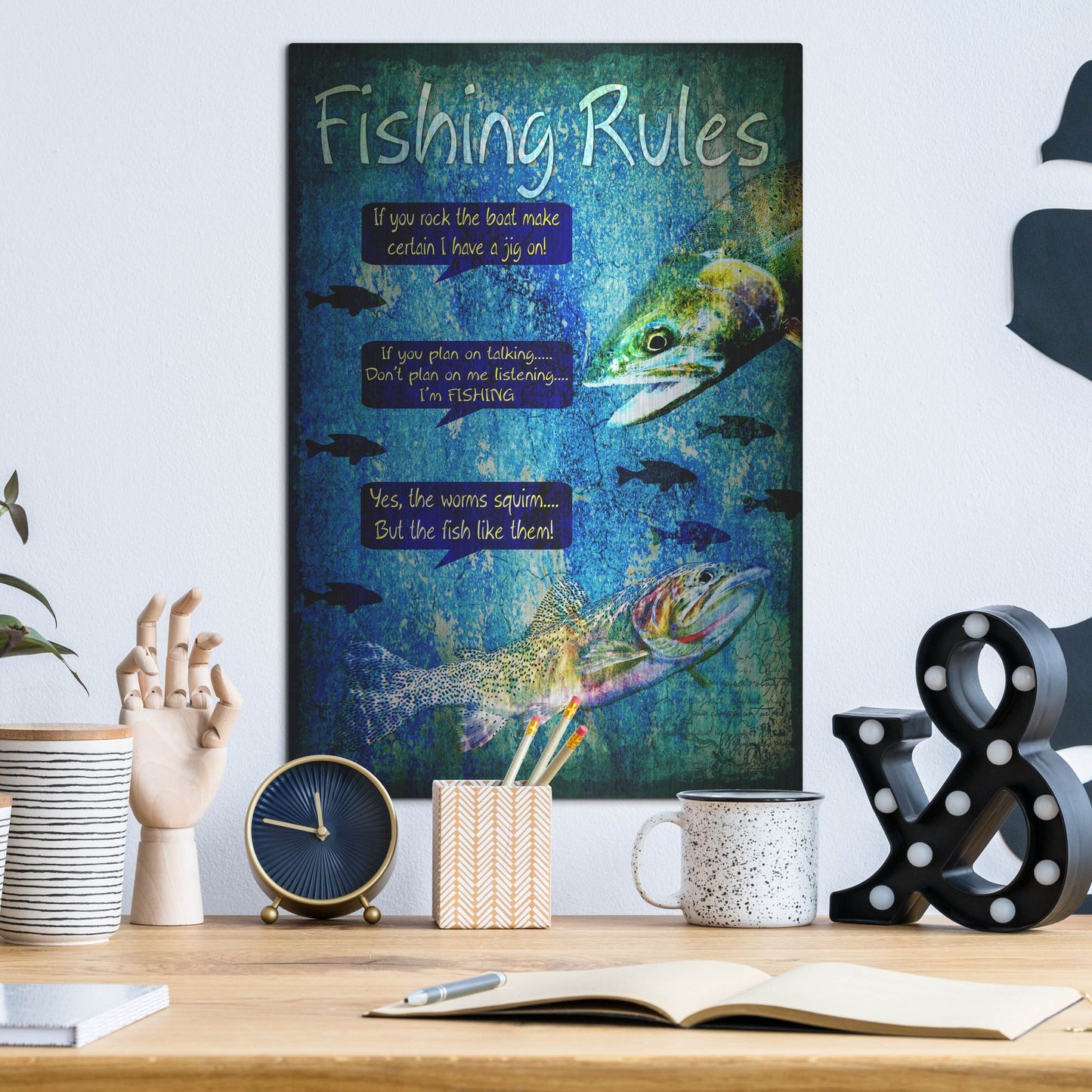 Luxe Metal Art 'Fishing Rules' by Lightbox Journal, Metal Wall Art,12x16