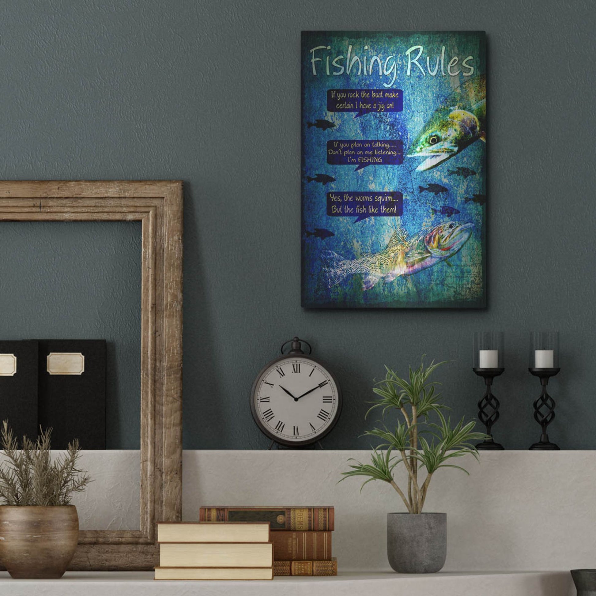 Luxe Metal Art 'Fishing Rules' by Lightbox Journal, Metal Wall Art,12x16