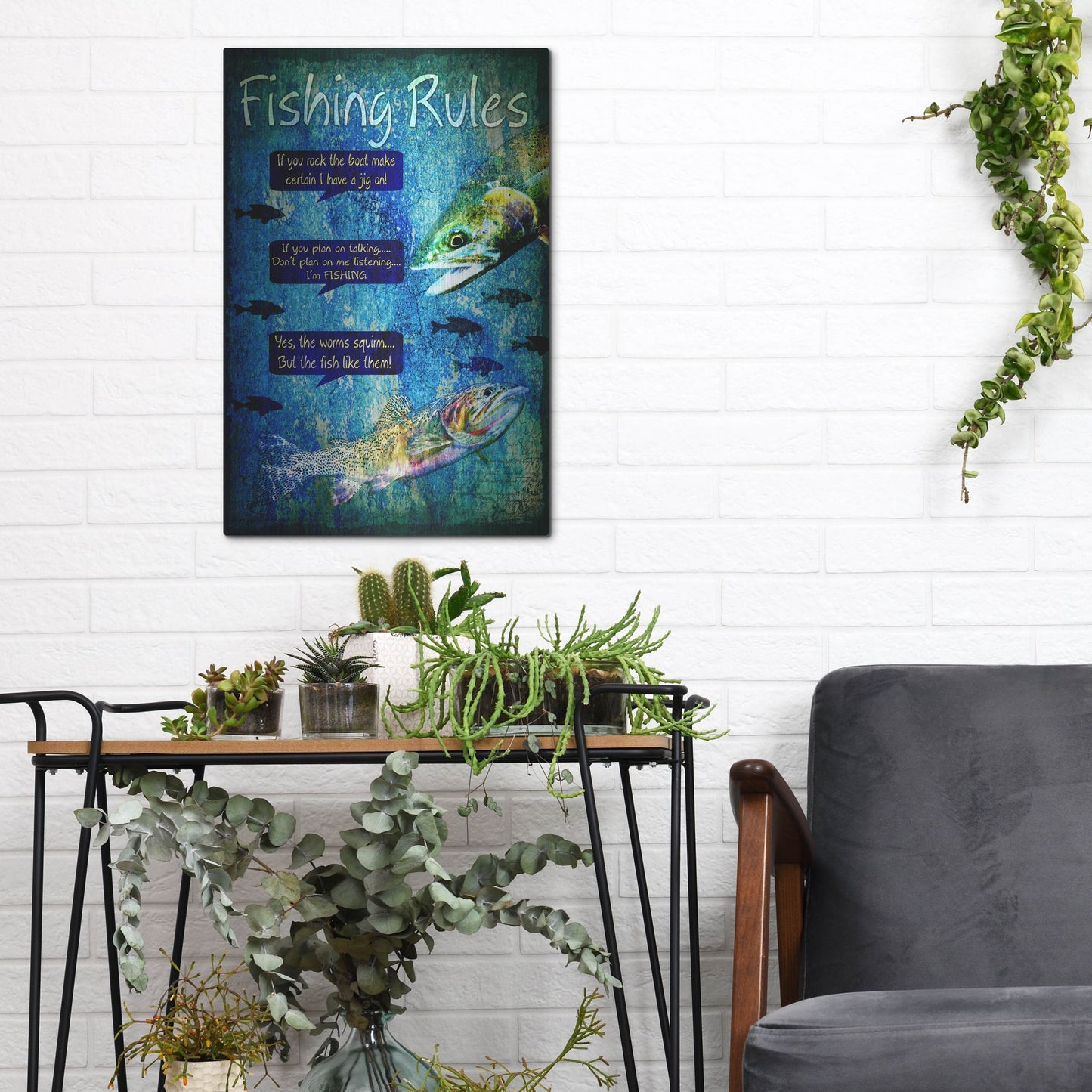 Luxe Metal Art 'Fishing Rules' by Lightbox Journal, Metal Wall Art,12x16
