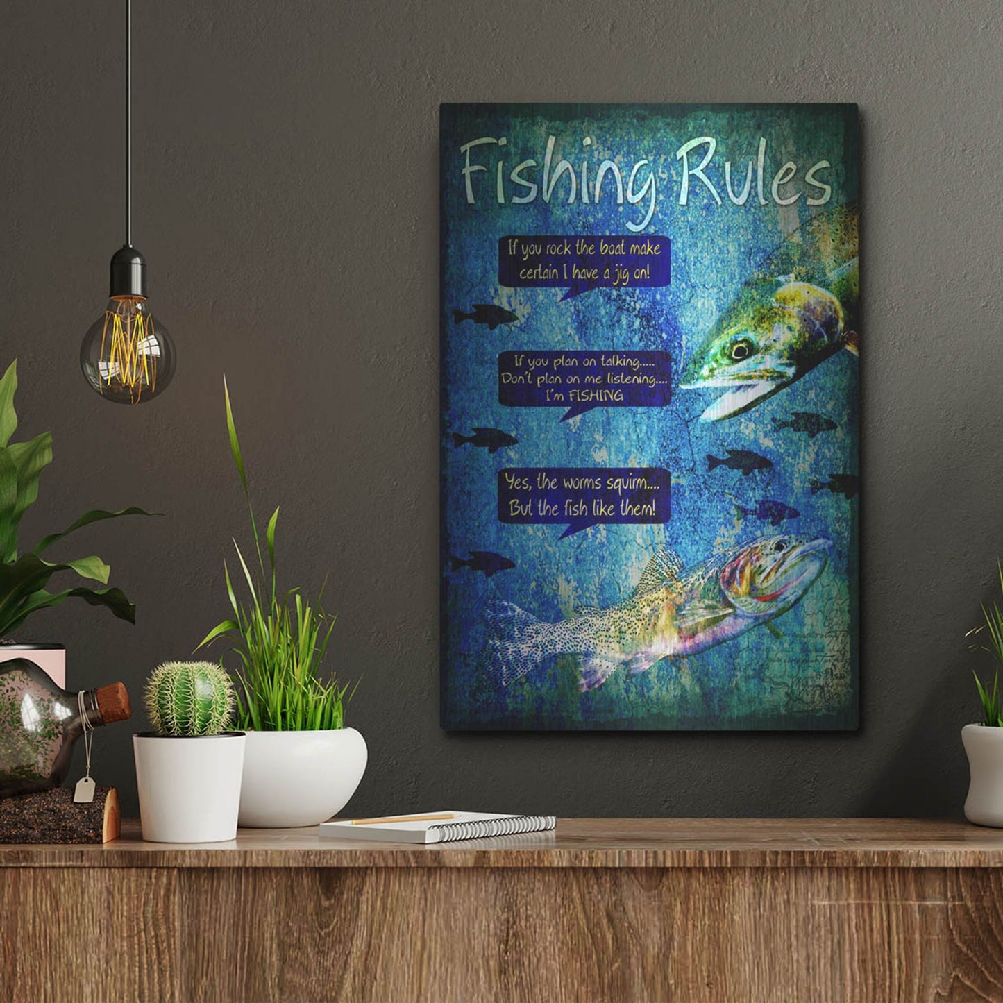 Luxe Metal Art 'Fishing Rules' by Lightbox Journal, Metal Wall Art,12x16