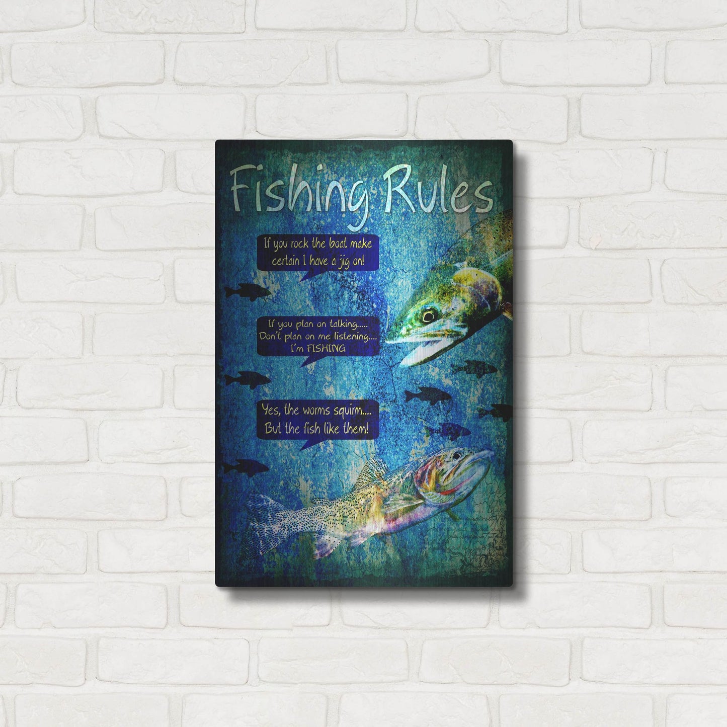 Luxe Metal Art 'Fishing Rules' by Lightbox Journal, Metal Wall Art,16x24