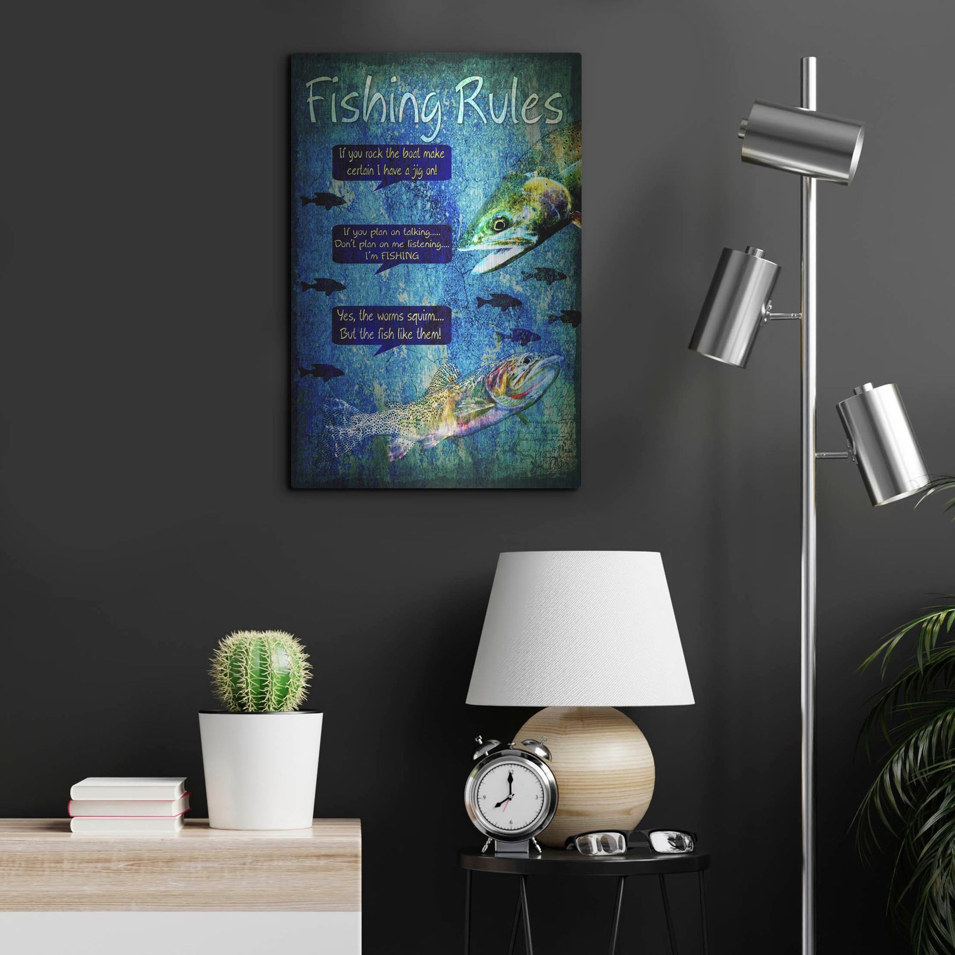 Luxe Metal Art 'Fishing Rules' by Lightbox Journal, Metal Wall Art,16x24