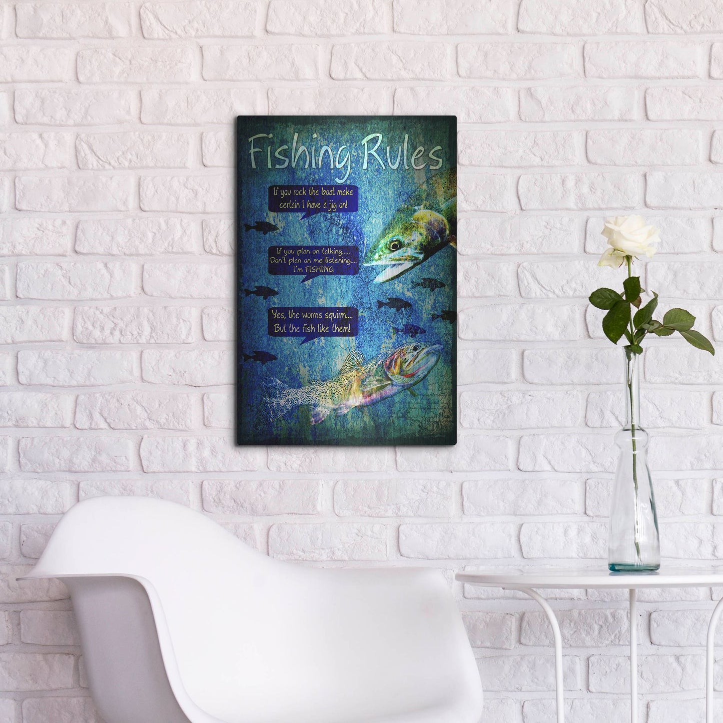 Luxe Metal Art 'Fishing Rules' by Lightbox Journal, Metal Wall Art,16x24