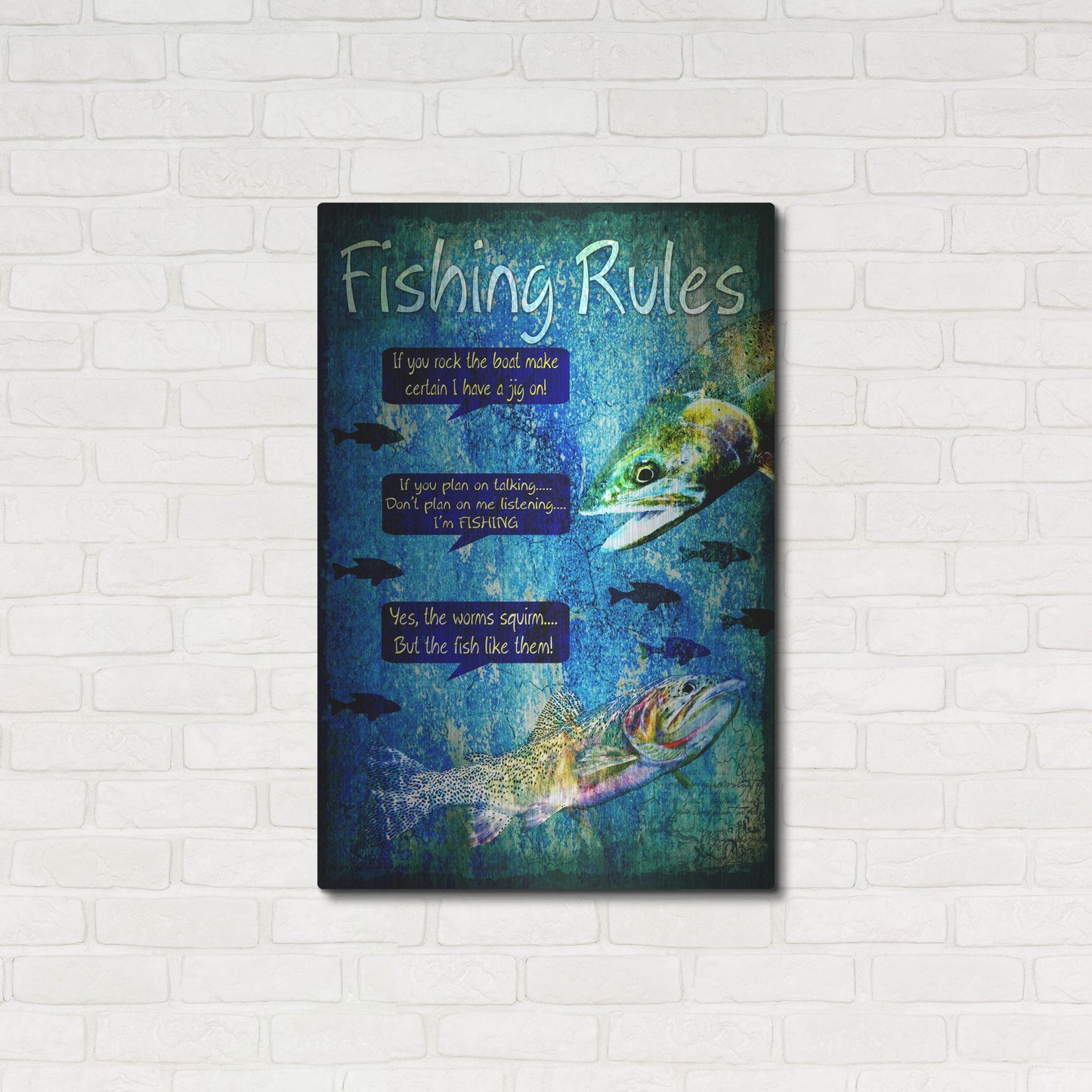 Luxe Metal Art 'Fishing Rules' by Lightbox Journal, Metal Wall Art,24x36