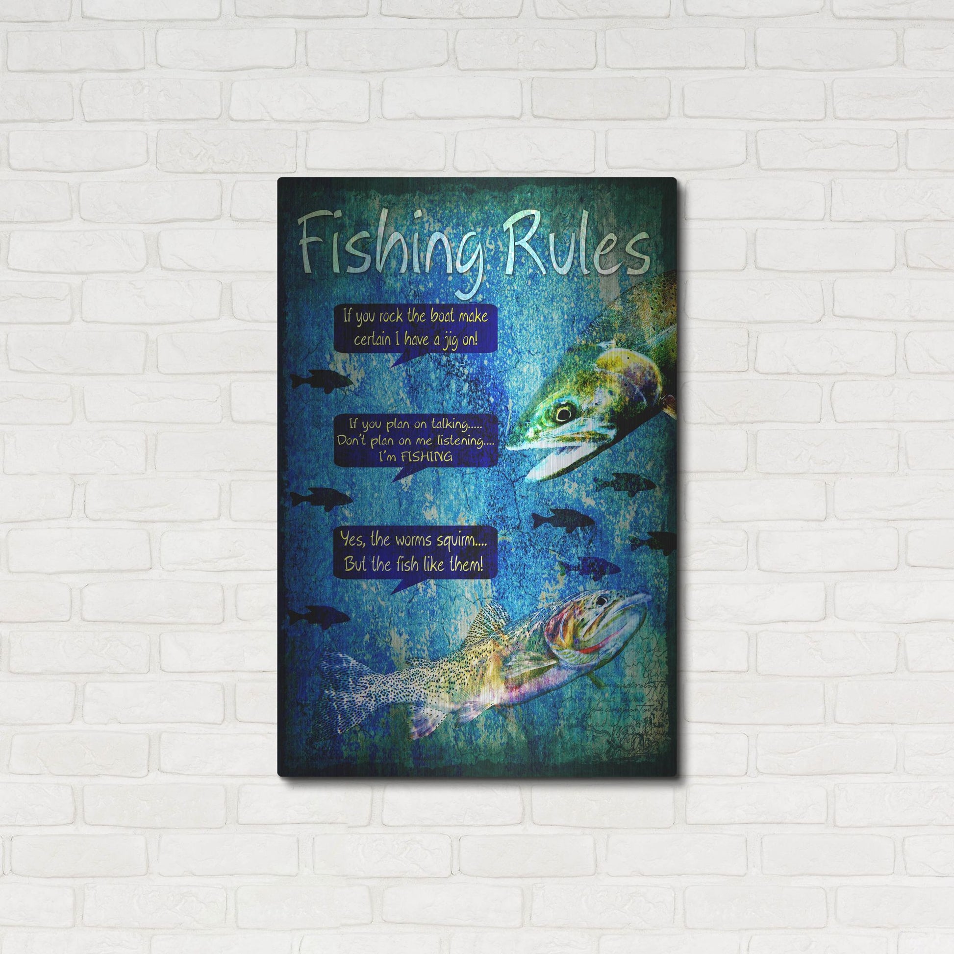 Luxe Metal Art 'Fishing Rules' by Lightbox Journal, Metal Wall Art,24x36