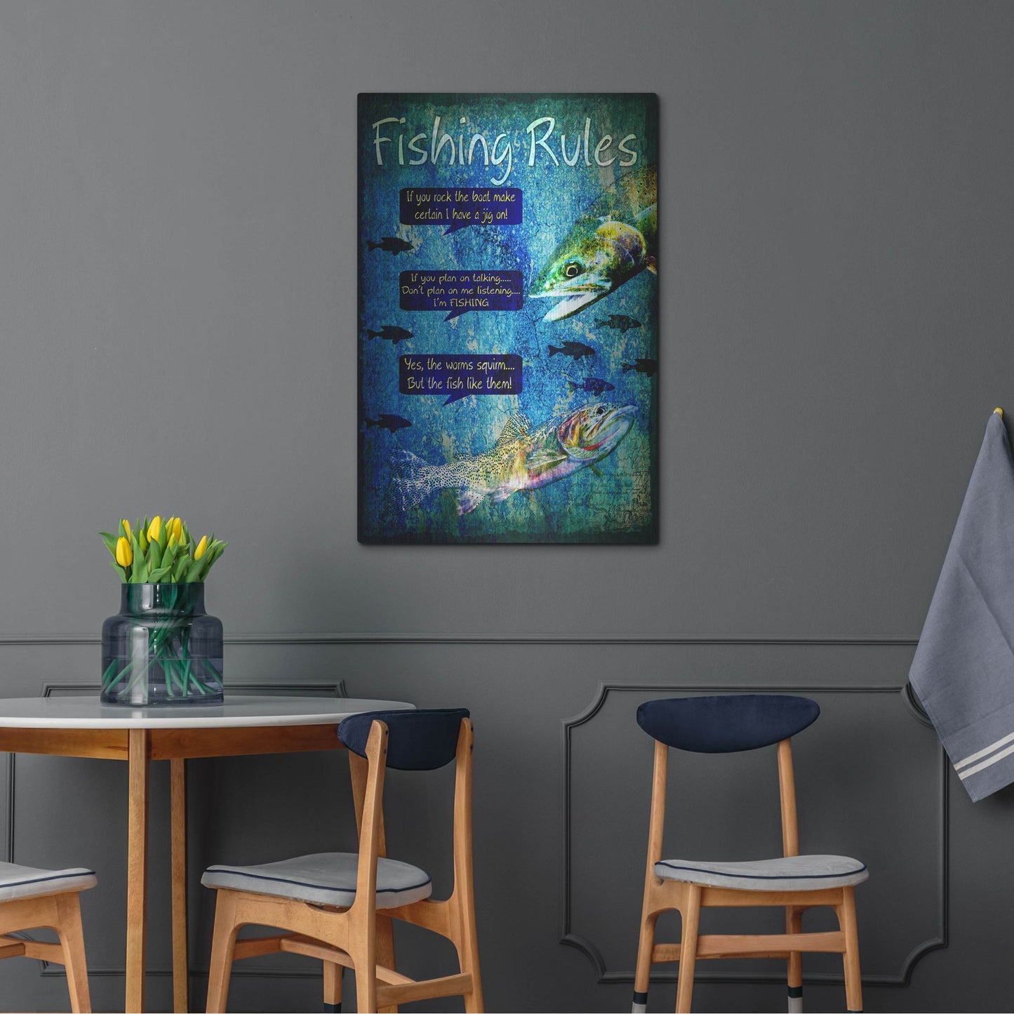Luxe Metal Art 'Fishing Rules' by Lightbox Journal, Metal Wall Art,24x36