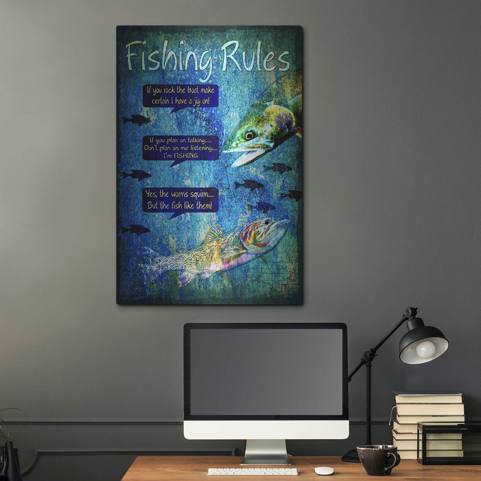 Luxe Metal Art 'Fishing Rules' by Lightbox Journal, Metal Wall Art,24x36
