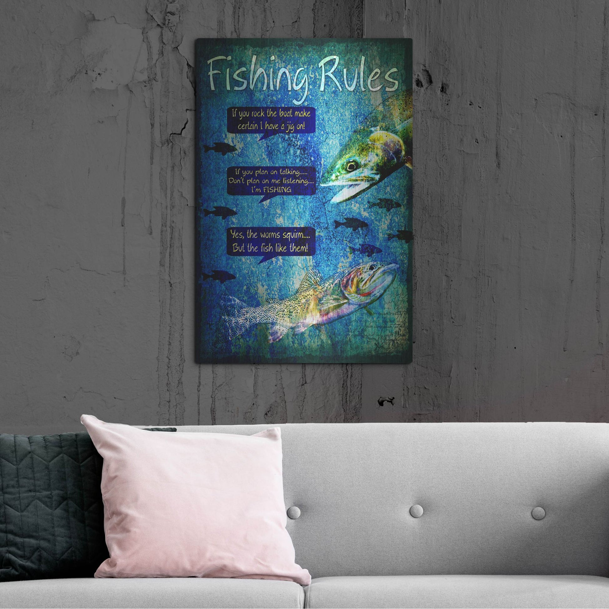 Luxe Metal Art 'Fishing Rules' by Lightbox Journal, Metal Wall Art,24x36