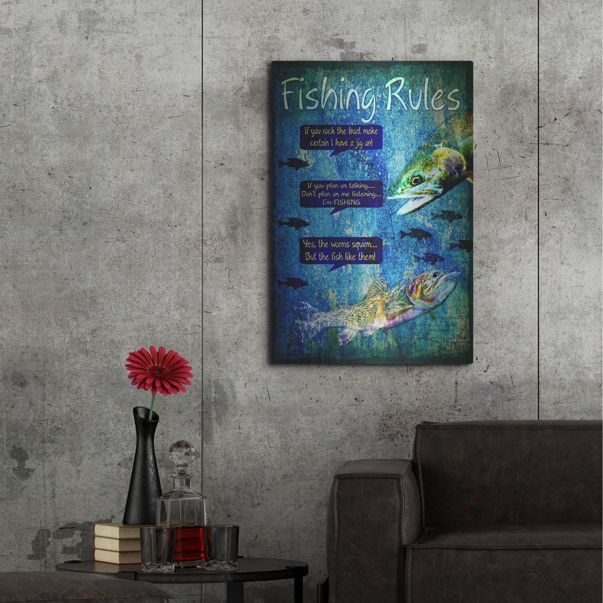 Luxe Metal Art 'Fishing Rules' by Lightbox Journal, Metal Wall Art,24x36