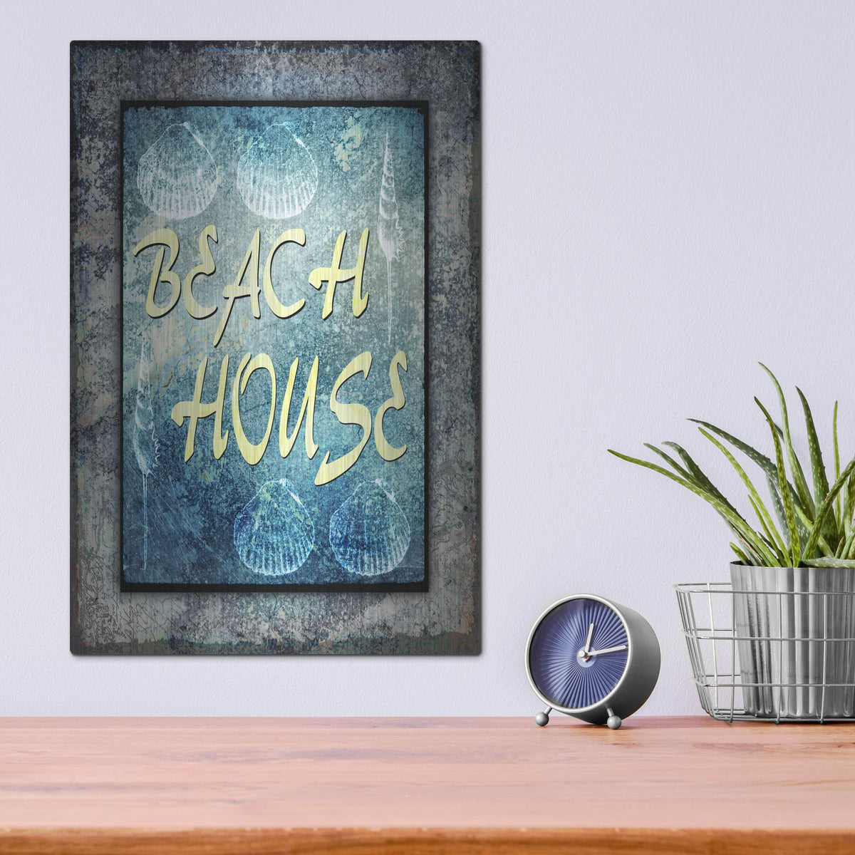 Luxe Metal Art 'Hello Beach House' by Lightbox Journal, Metal Wall Art,12x16
