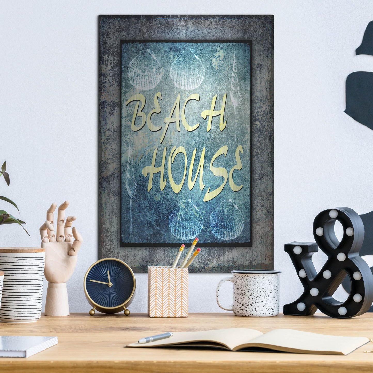 Luxe Metal Art 'Hello Beach House' by Lightbox Journal, Metal Wall Art,12x16