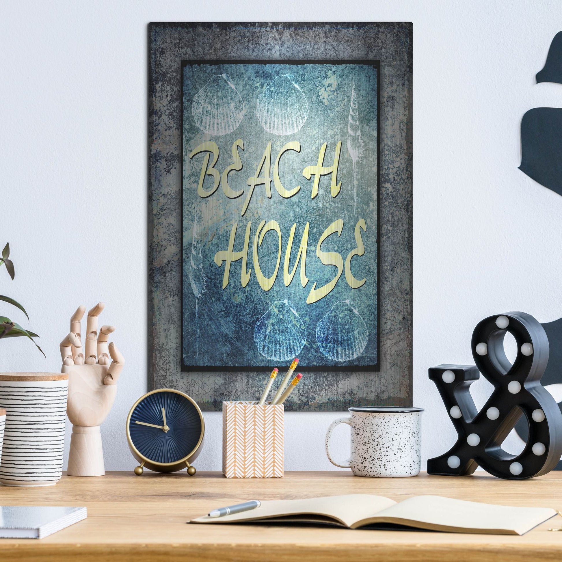 Luxe Metal Art 'Hello Beach House' by Lightbox Journal, Metal Wall Art,12x16