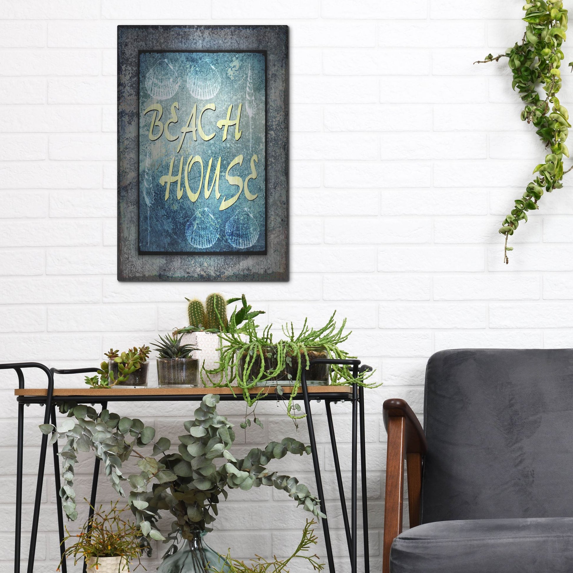 Luxe Metal Art 'Hello Beach House' by Lightbox Journal, Metal Wall Art,12x16