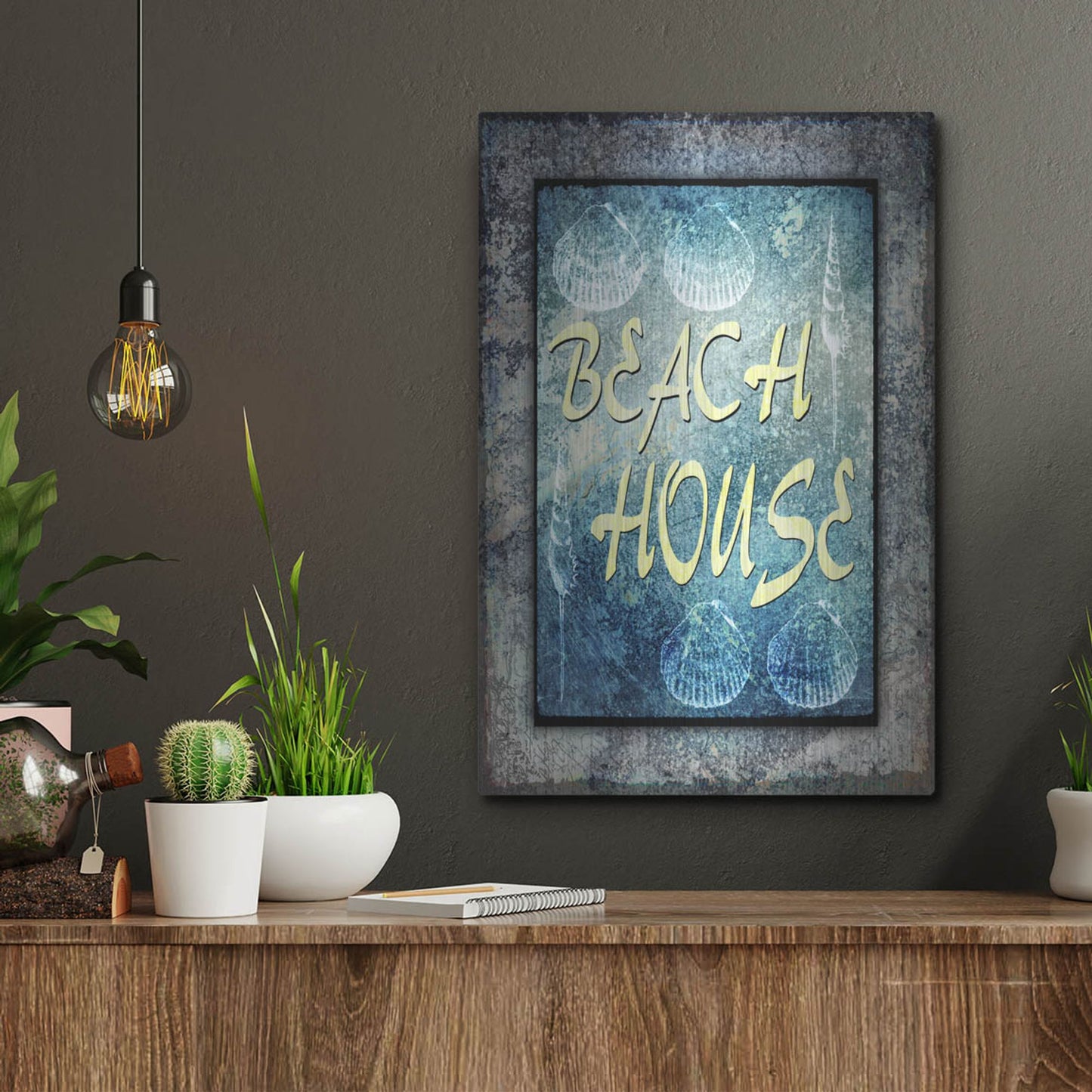 Luxe Metal Art 'Hello Beach House' by Lightbox Journal, Metal Wall Art,12x16