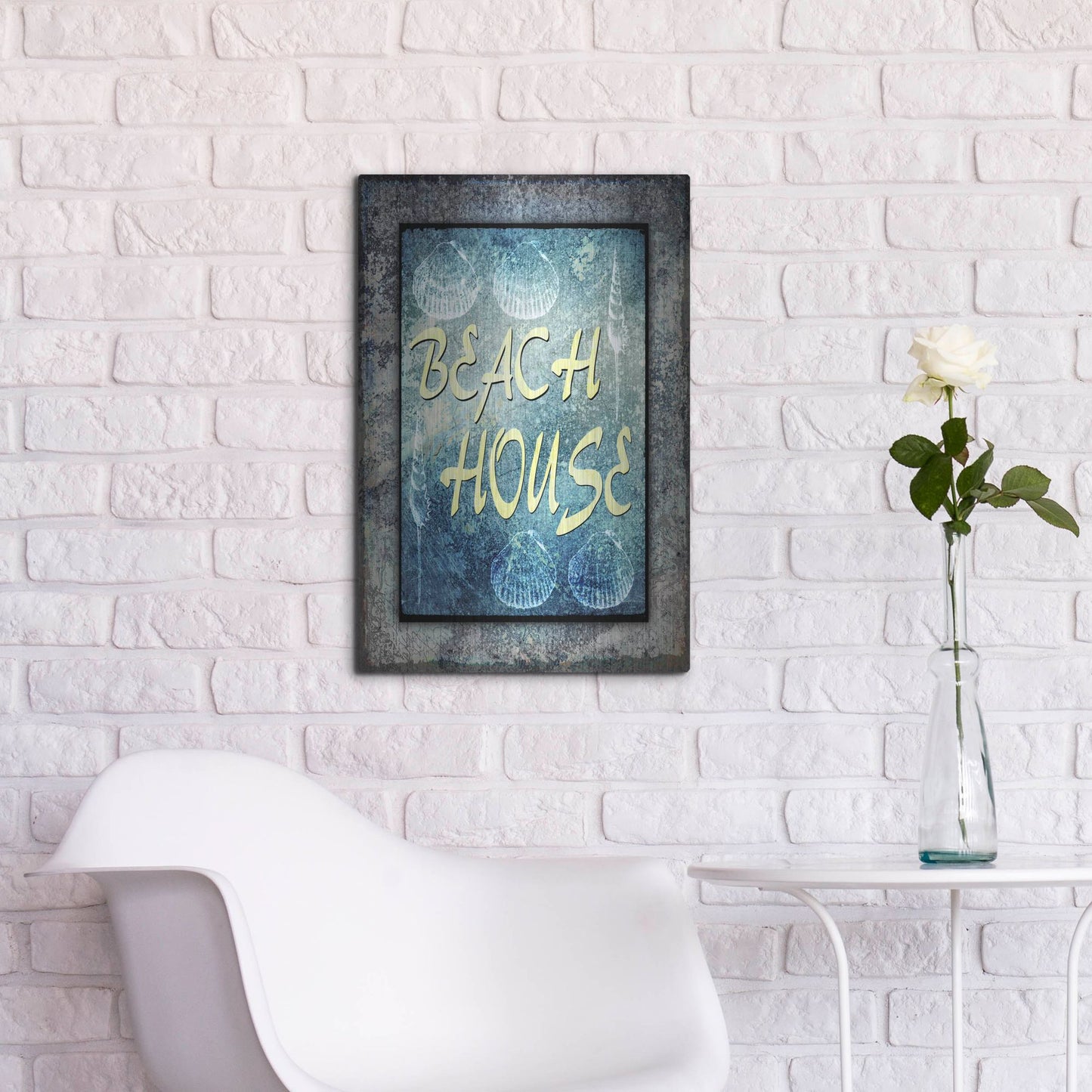 Luxe Metal Art 'Hello Beach House' by Lightbox Journal, Metal Wall Art,16x24