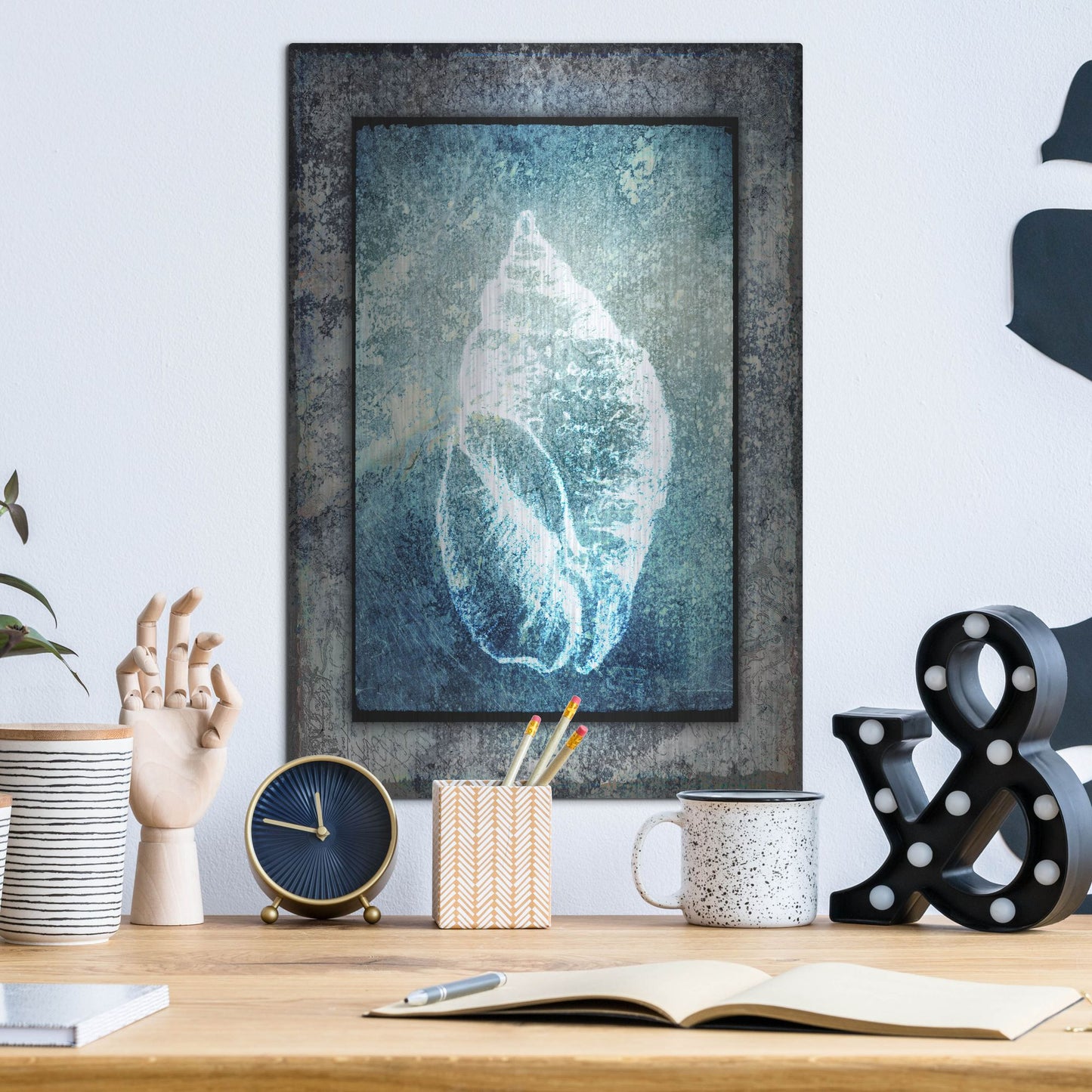 Luxe Metal Art 'Hello Beach Shell II' by Lightbox Journal, Metal Wall Art,12x16