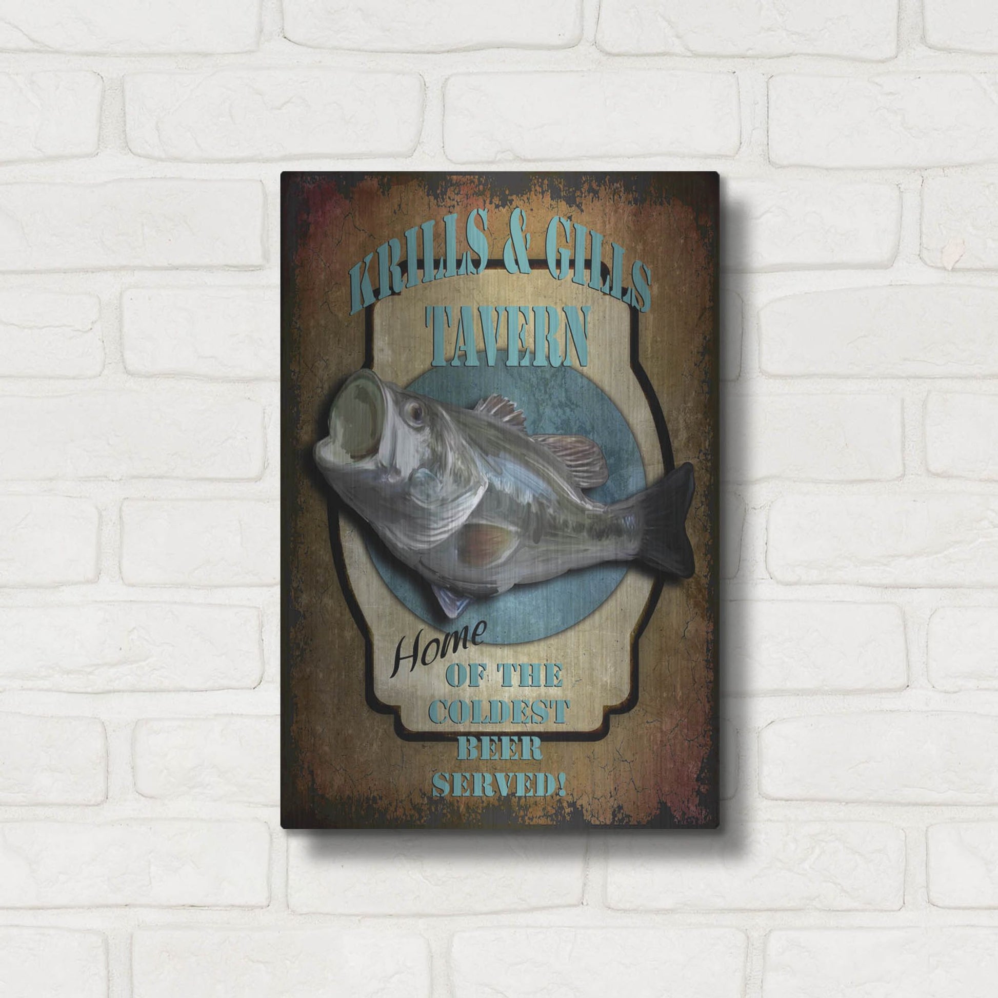 Luxe Metal Art 'Krills & Gills Tavern' by Lightbox Journal, Metal Wall Art,12x16