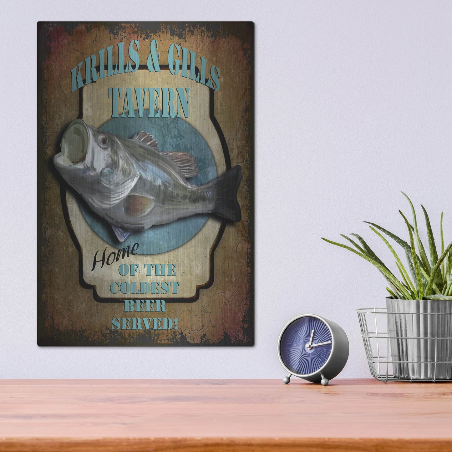 Luxe Metal Art 'Krills & Gills Tavern' by Lightbox Journal, Metal Wall Art,12x16