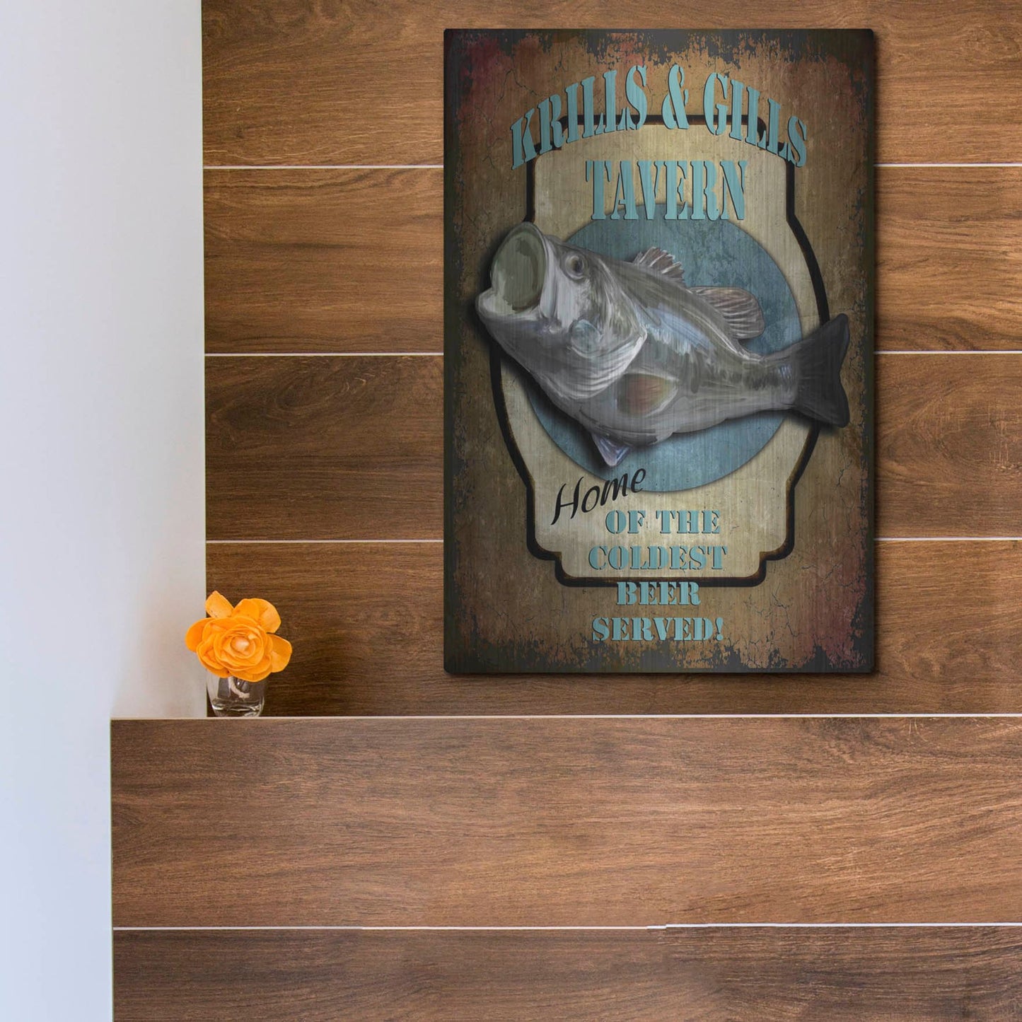 Luxe Metal Art 'Krills & Gills Tavern' by Lightbox Journal, Metal Wall Art,12x16