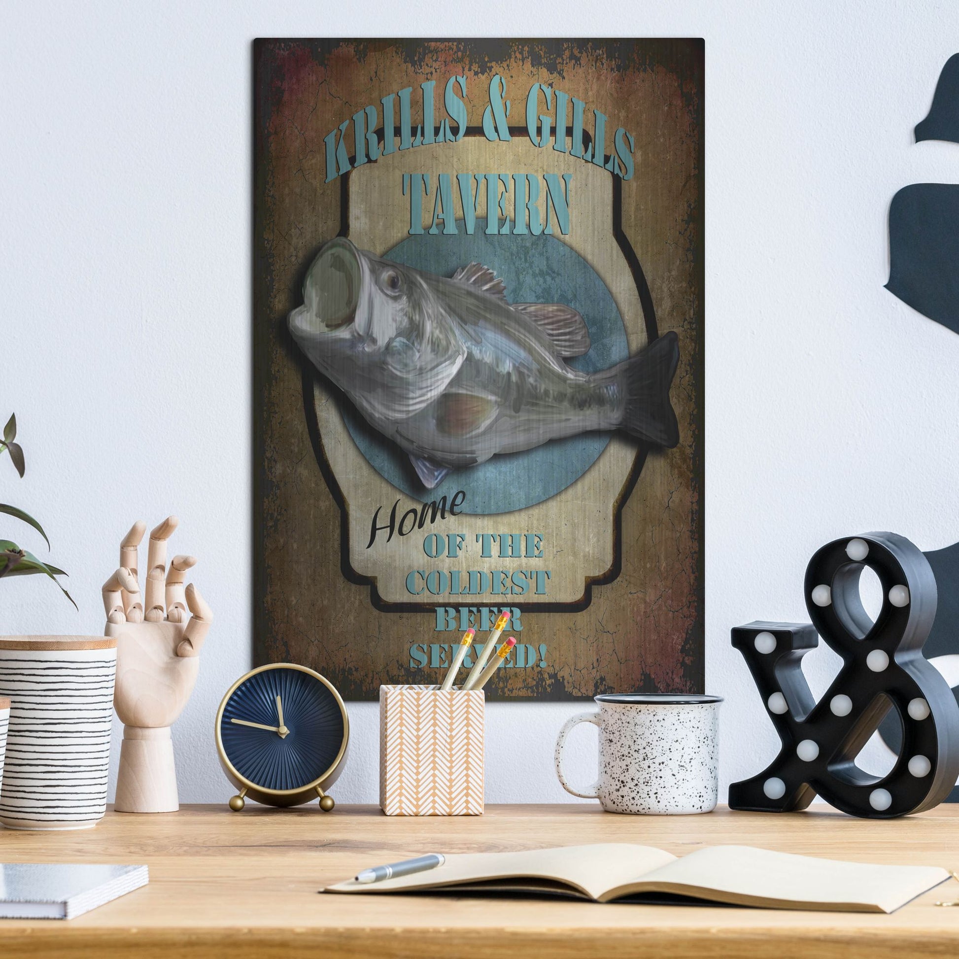 Luxe Metal Art 'Krills & Gills Tavern' by Lightbox Journal, Metal Wall Art,12x16