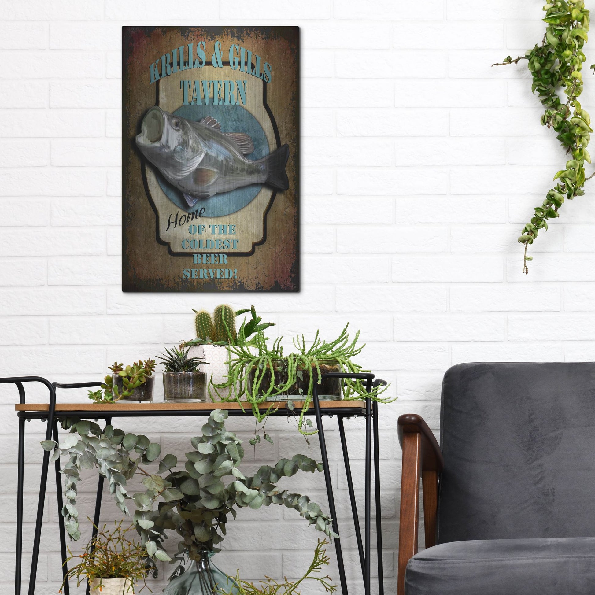 Luxe Metal Art 'Krills & Gills Tavern' by Lightbox Journal, Metal Wall Art,12x16