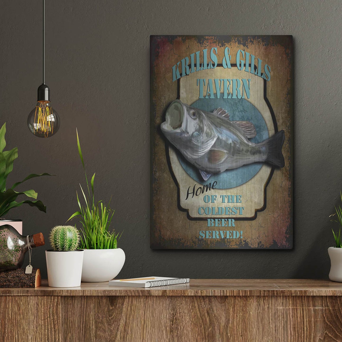 Luxe Metal Art 'Krills & Gills Tavern' by Lightbox Journal, Metal Wall Art,12x16