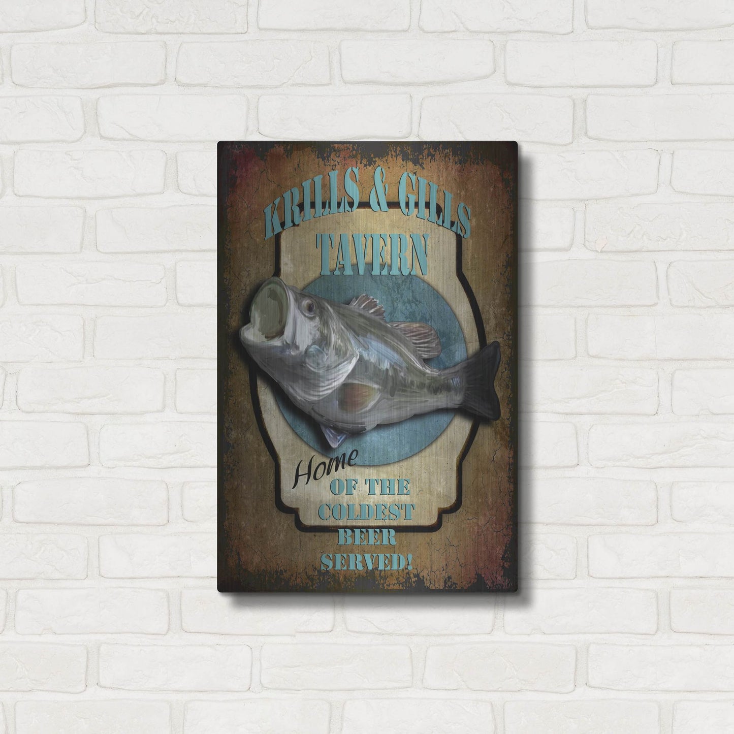 Luxe Metal Art 'Krills & Gills Tavern' by Lightbox Journal, Metal Wall Art,16x24