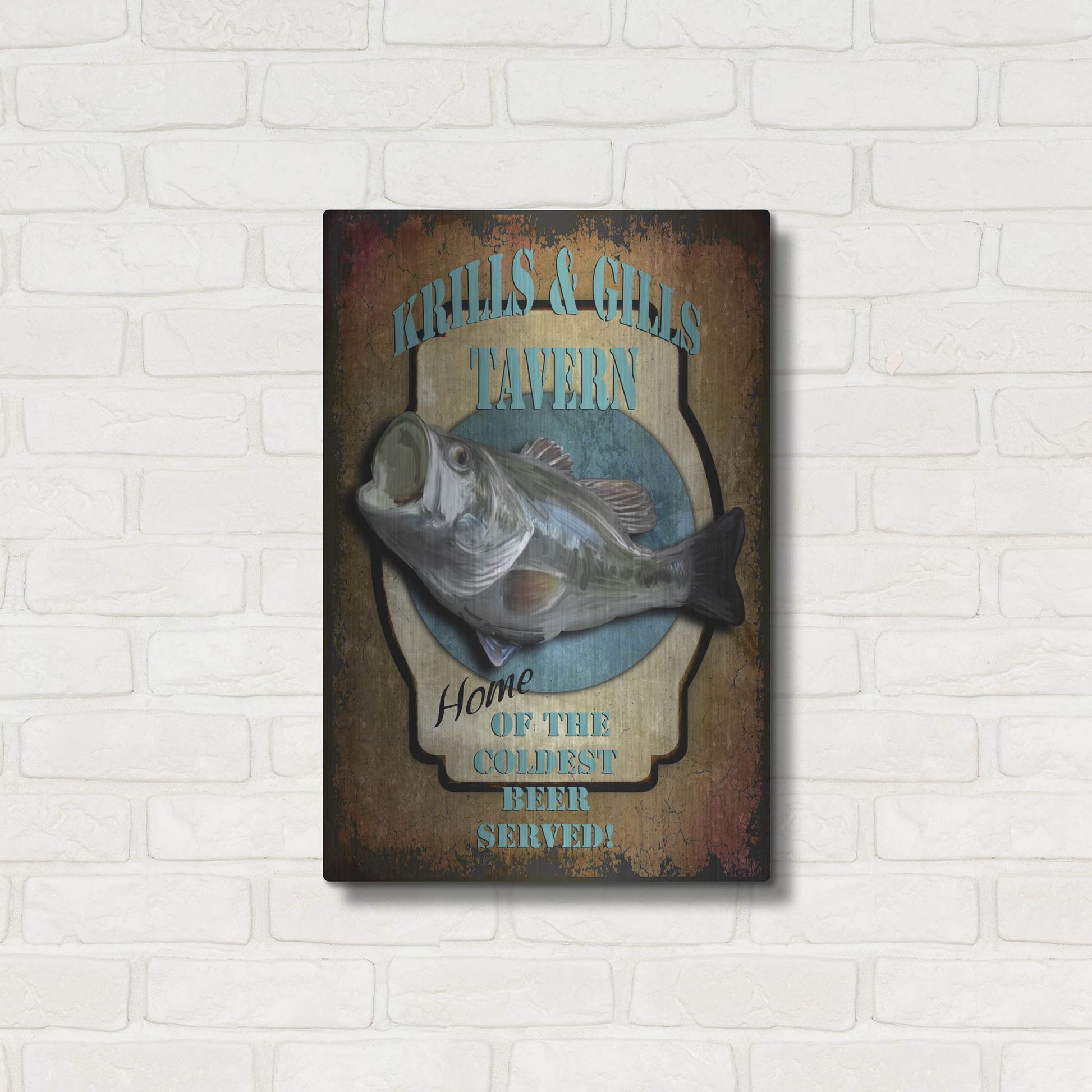 Luxe Metal Art 'Krills & Gills Tavern' by Lightbox Journal, Metal Wall Art,16x24