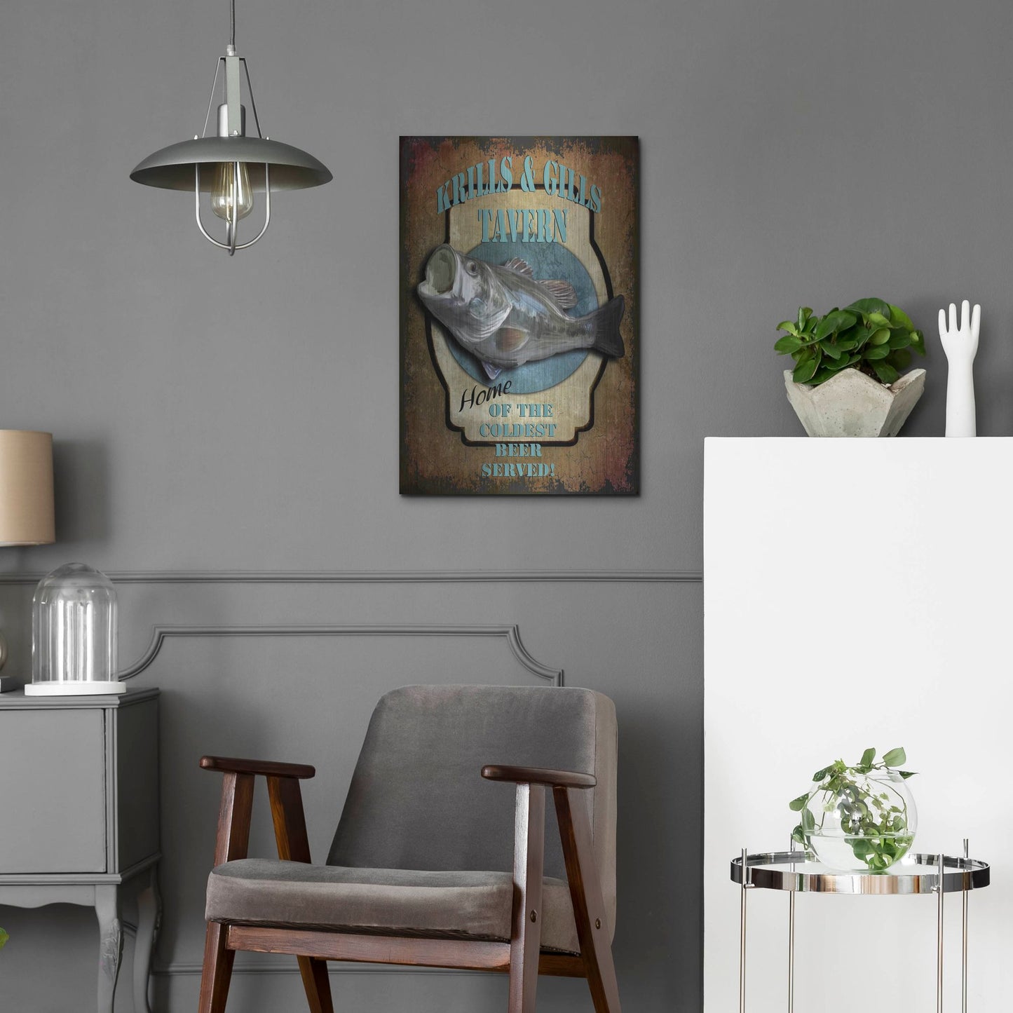 Luxe Metal Art 'Krills & Gills Tavern' by Lightbox Journal, Metal Wall Art,16x24