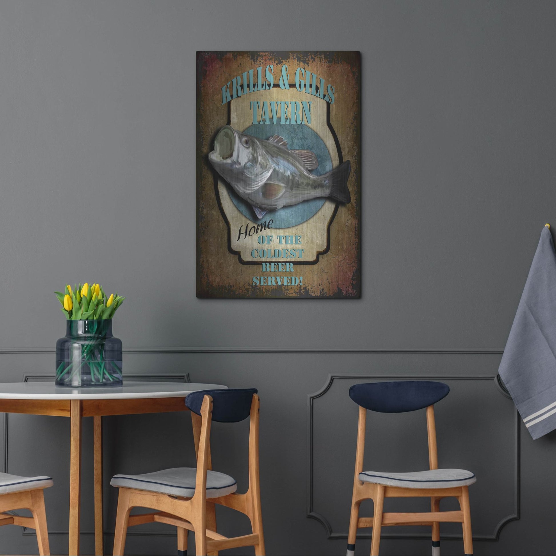 Luxe Metal Art 'Krills & Gills Tavern' by Lightbox Journal, Metal Wall Art,24x36