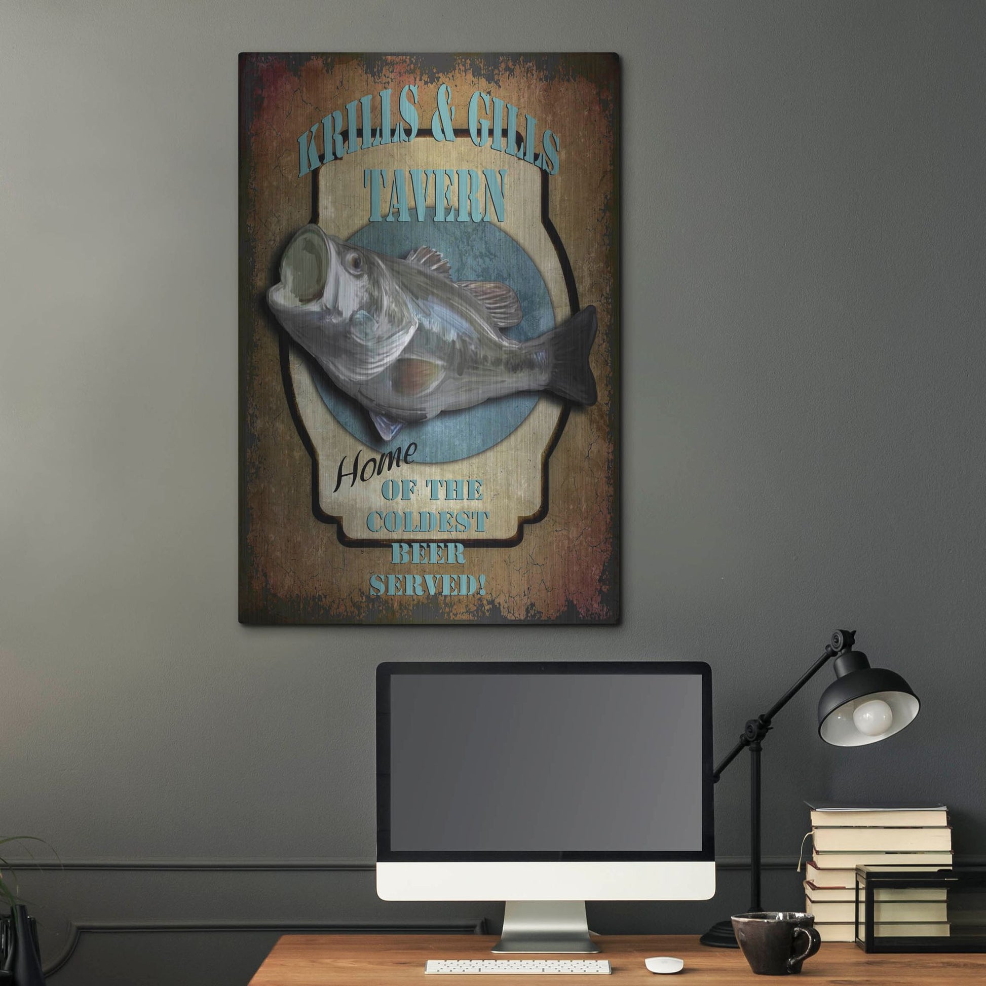 Luxe Metal Art 'Krills & Gills Tavern' by Lightbox Journal, Metal Wall Art,24x36