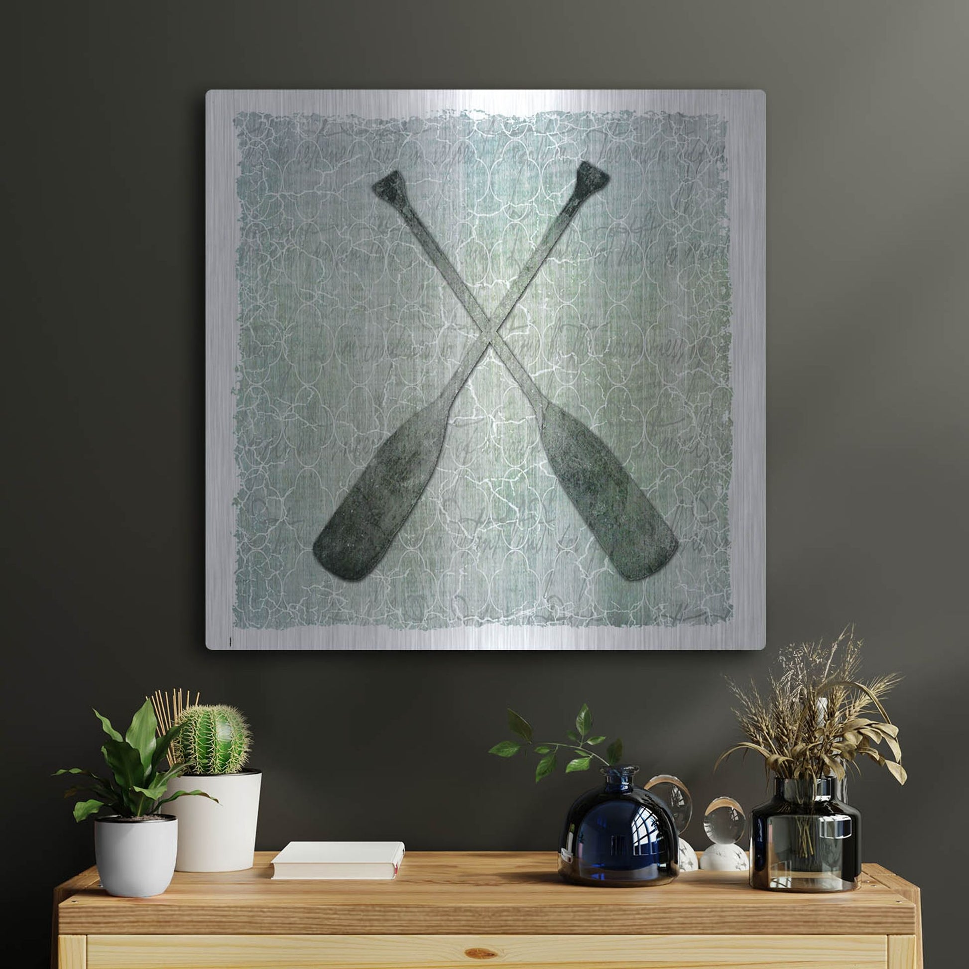 Luxe Metal Art 'Life Is Better At The Lake Oars 2' by Lightbox Journal, Metal Wall Art,24x24