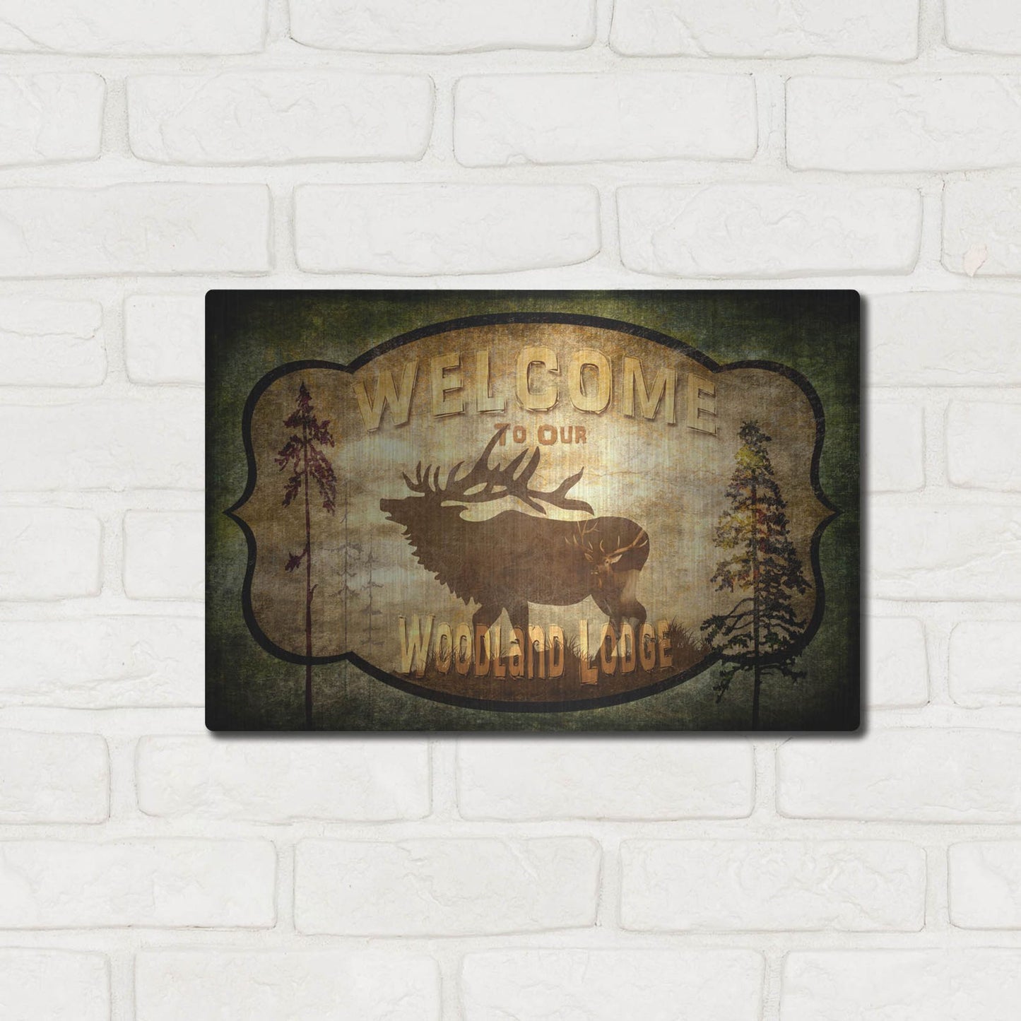 Luxe Metal Art 'Welcome Lodge Elk' by Lightbox Journal, Metal Wall Art,16x12