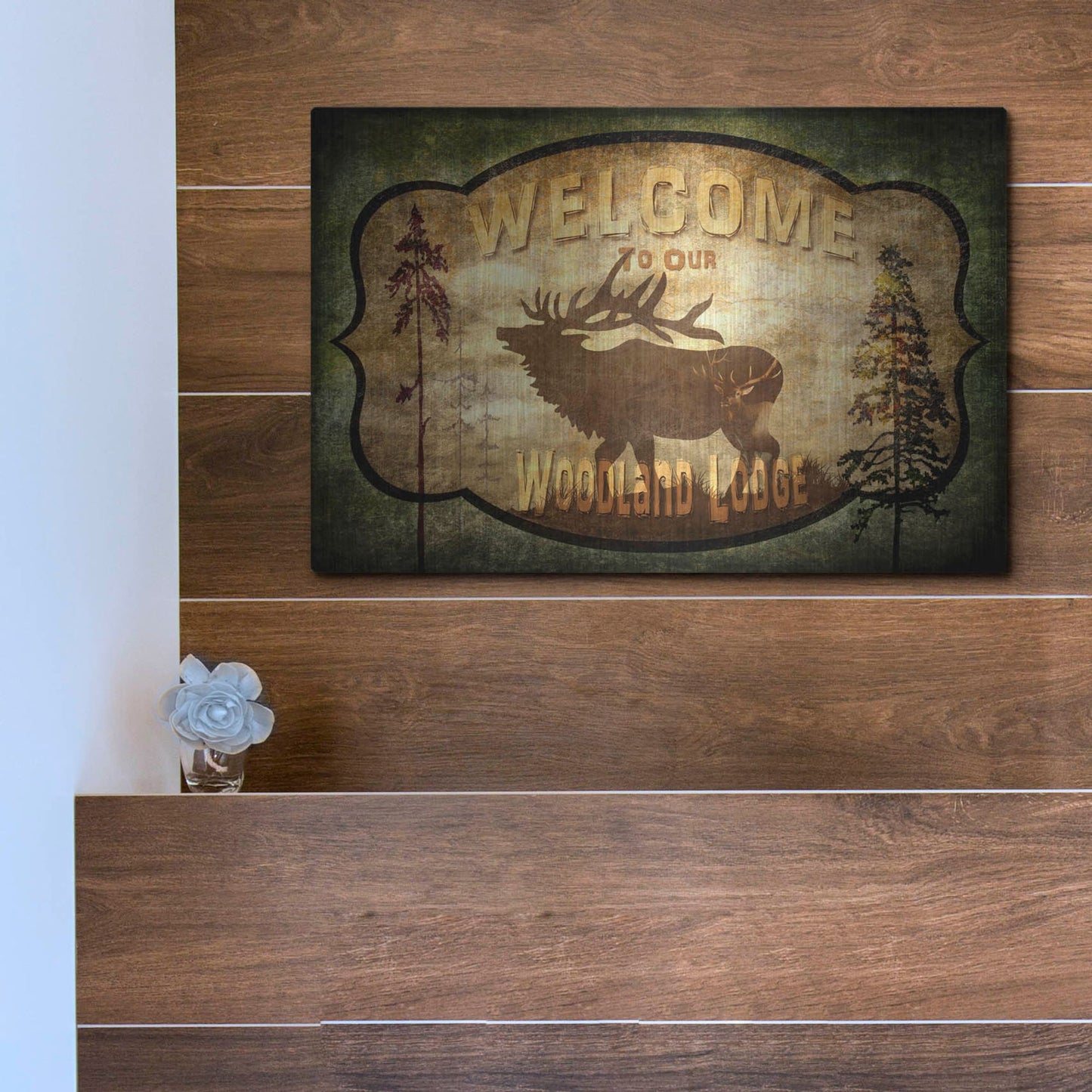 Luxe Metal Art 'Welcome Lodge Elk' by Lightbox Journal, Metal Wall Art,16x12