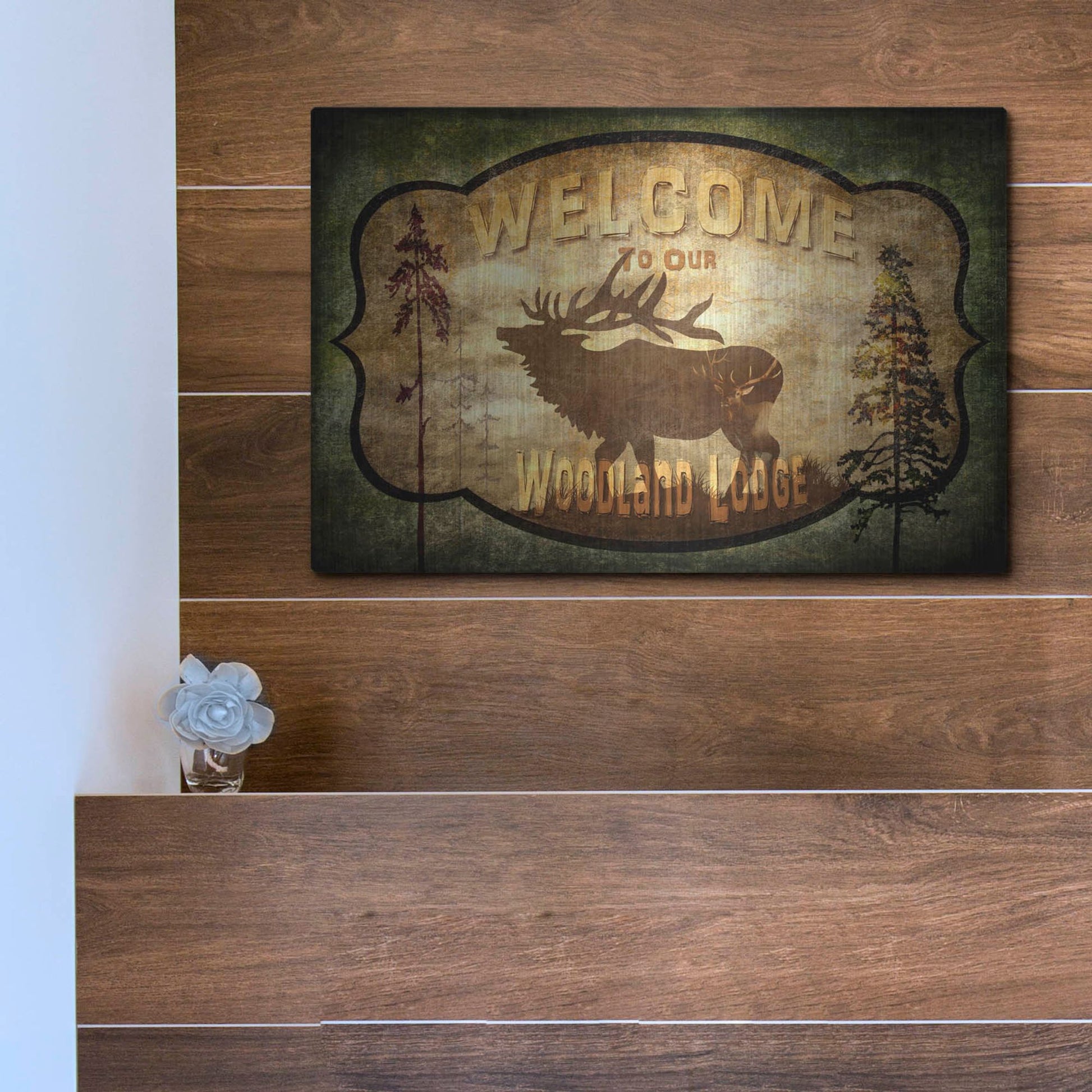 Luxe Metal Art 'Welcome Lodge Elk' by Lightbox Journal, Metal Wall Art,16x12