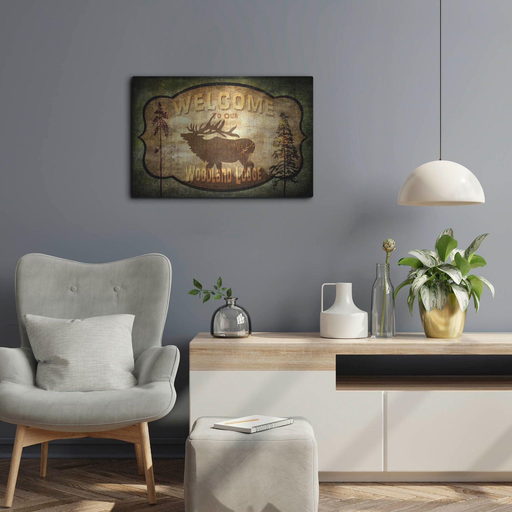 Luxe Metal Art 'Welcome Lodge Elk' by Lightbox Journal, Metal Wall Art,24x16