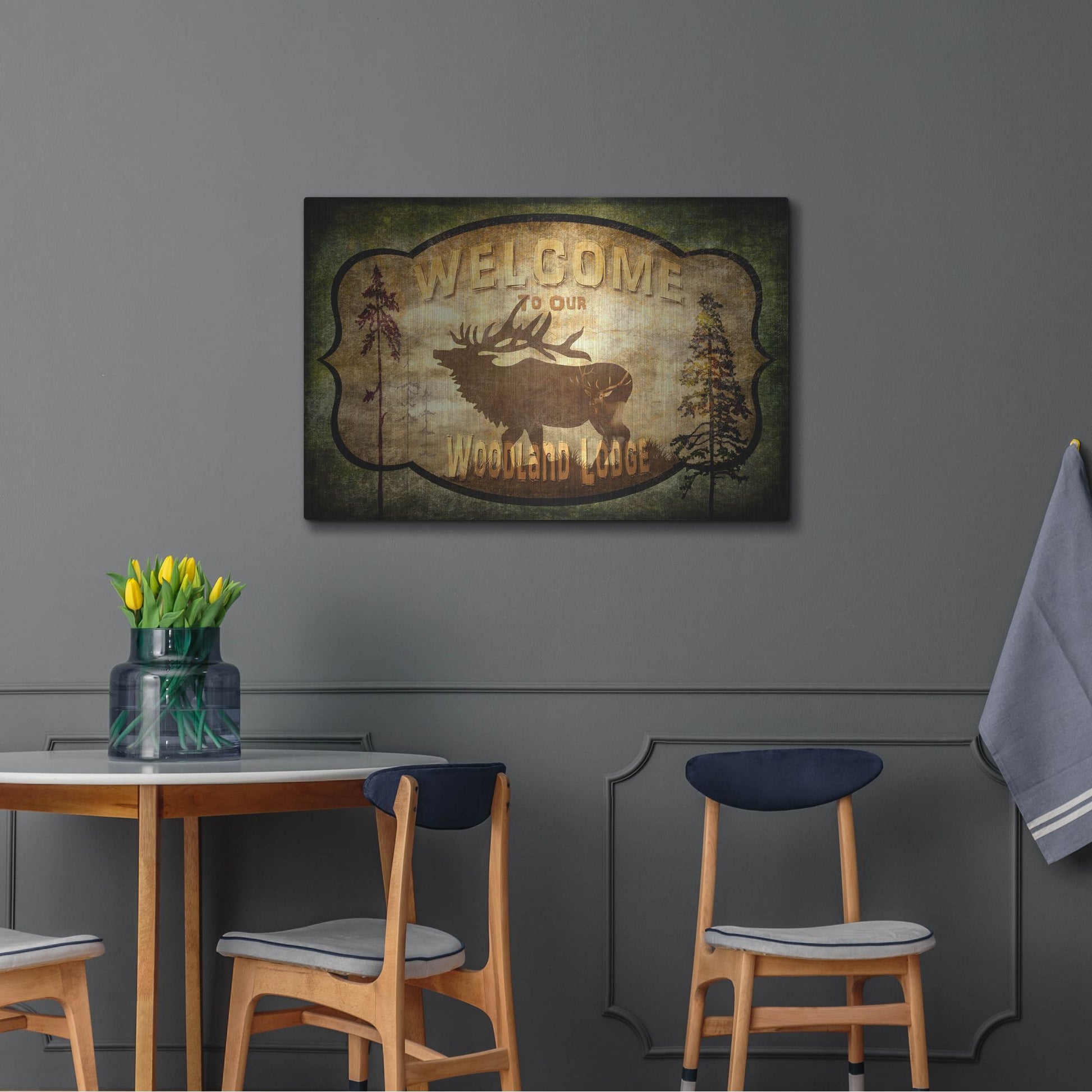 Luxe Metal Art 'Welcome Lodge Elk' by Lightbox Journal, Metal Wall Art,36x24