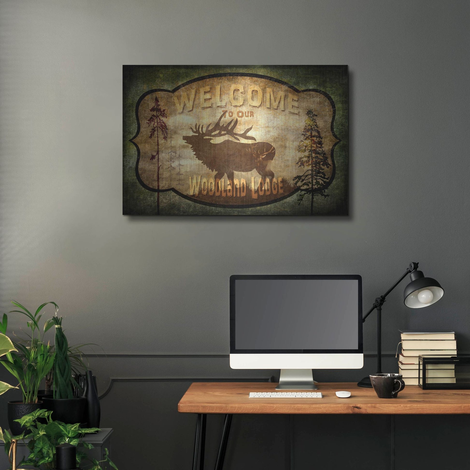 Luxe Metal Art 'Welcome Lodge Elk' by Lightbox Journal, Metal Wall Art,36x24